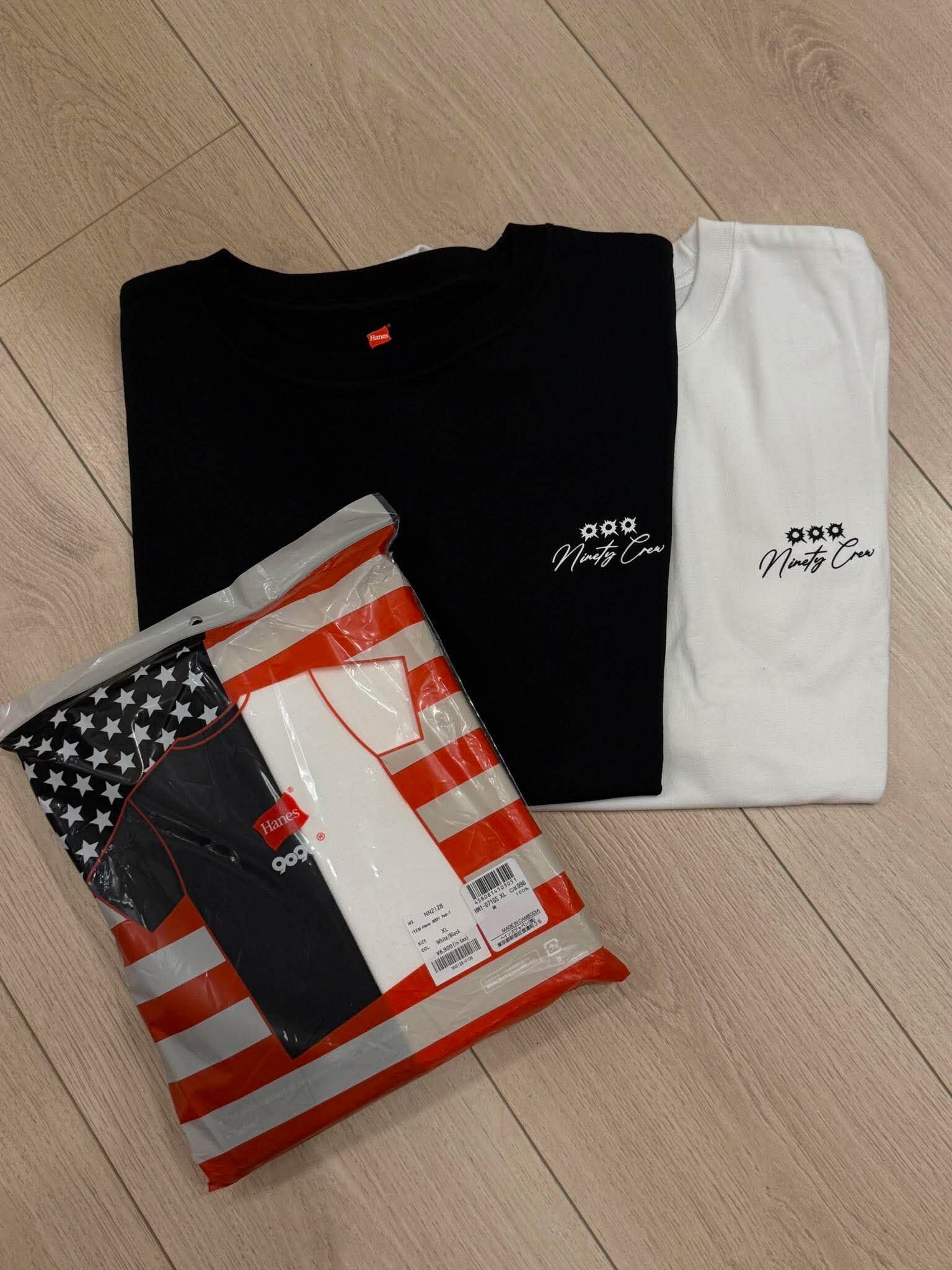 9090 x Hanes NN2128 彈孔 書寫 小Logo 黑+白 各一件 (2入1組) 素T 短Tee