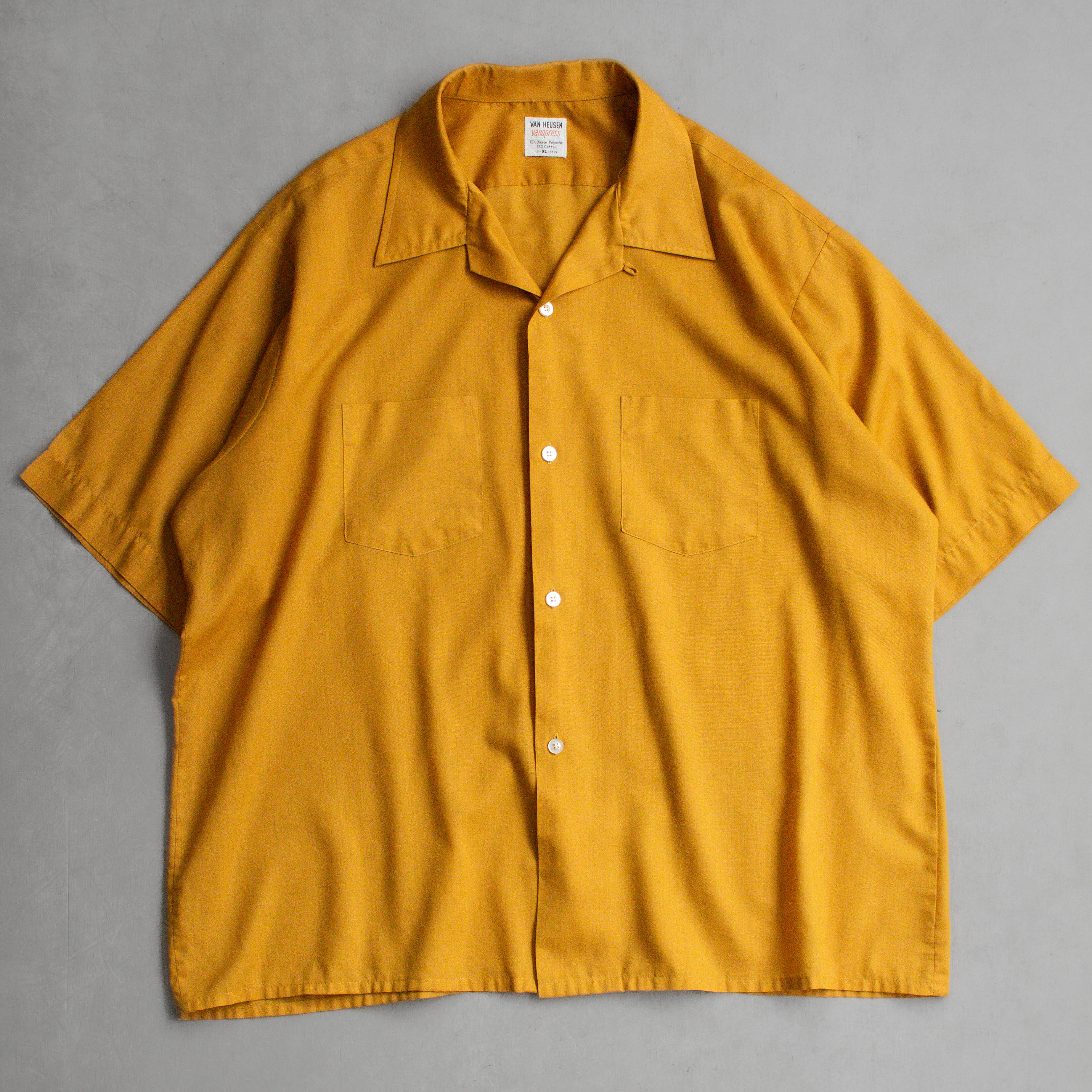 60S VAN HEUSEN OPEN SHIRT 美國製 芥黃 素面 開領 短袖 襯衫