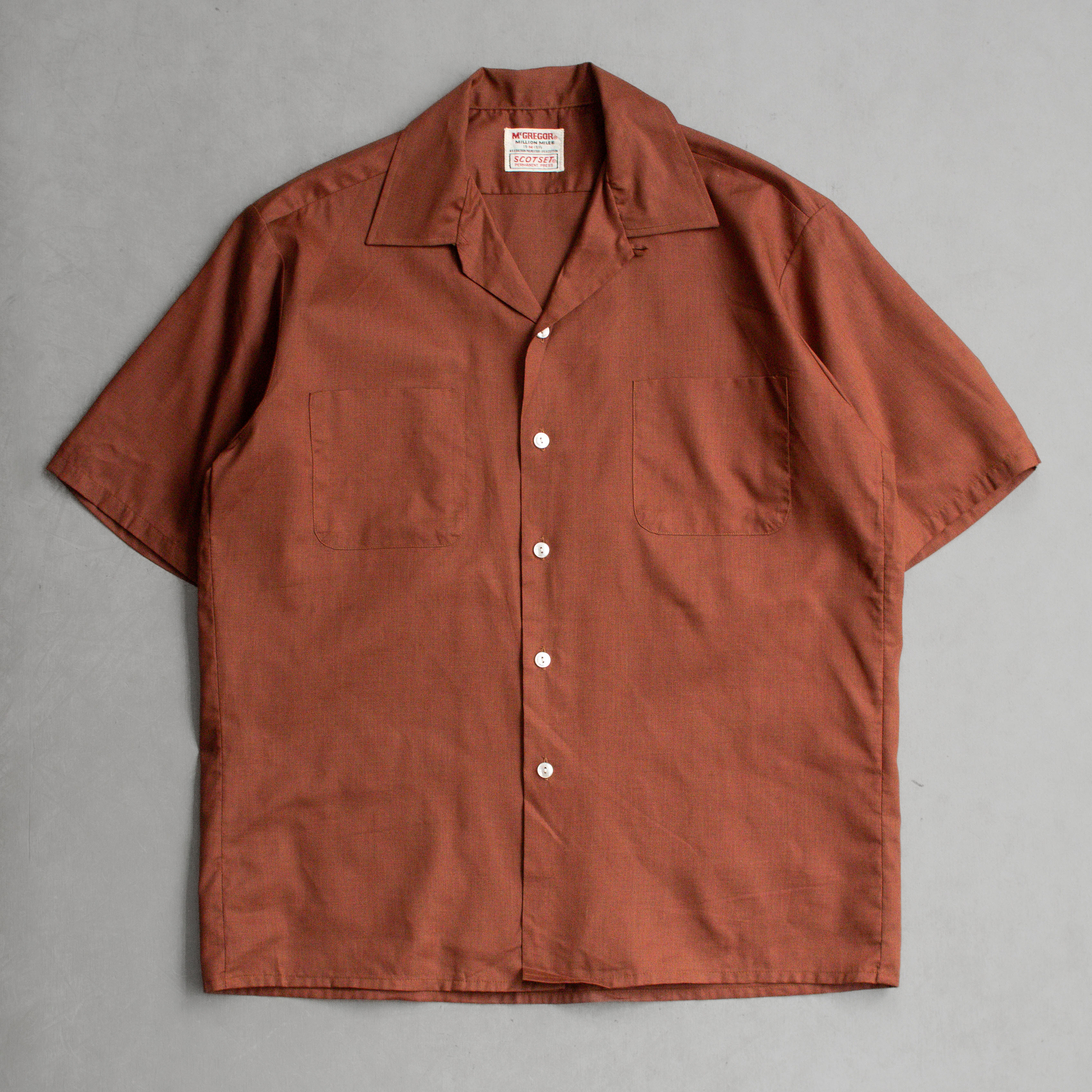 60S MCGREGOR OPEN SHIRT 美國製 磚紅 素面 開領 短袖 襯衫