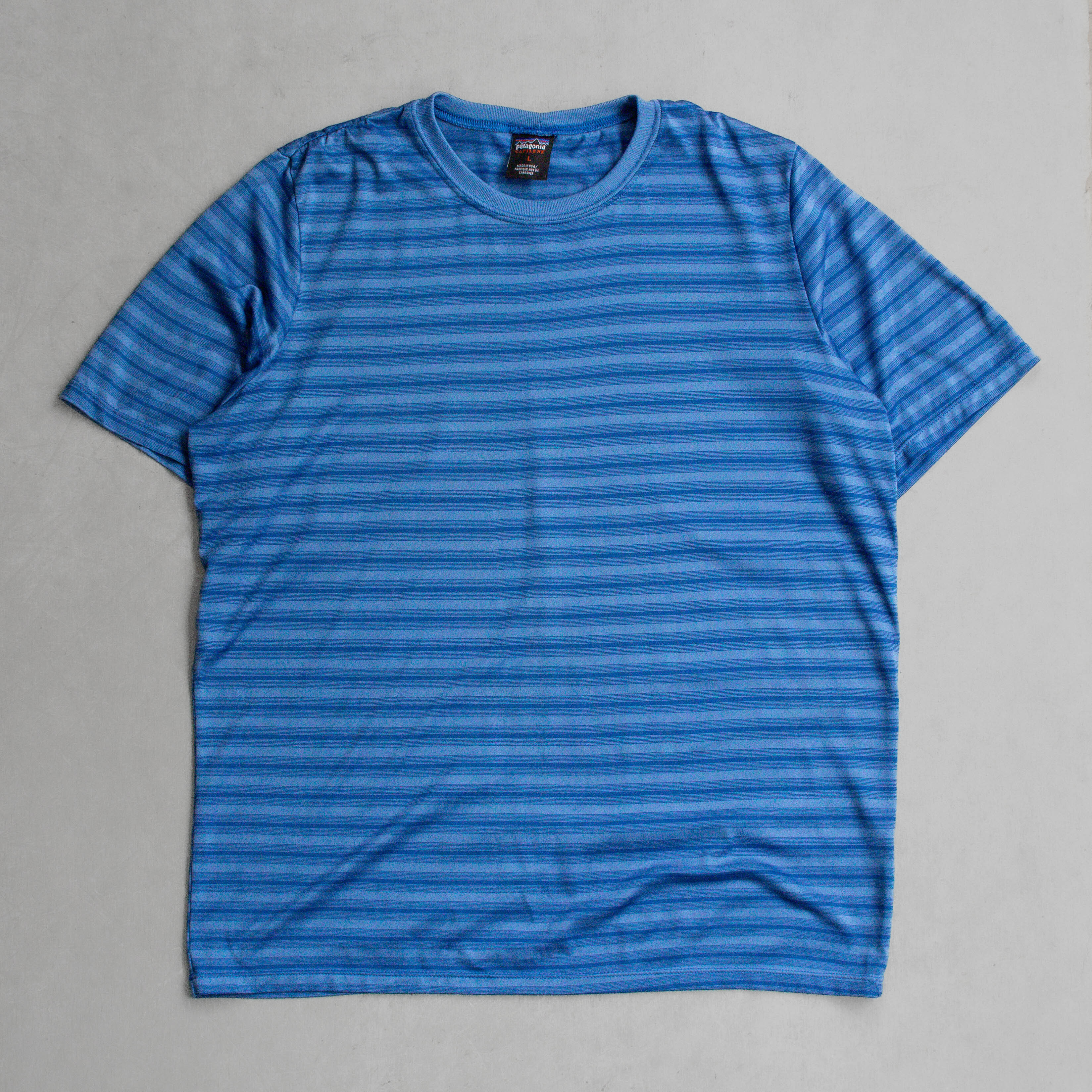 90S PATAGONIA CAPILENE STRIPE TEE 美國製 藍色 條紋 運動 短袖 T恤