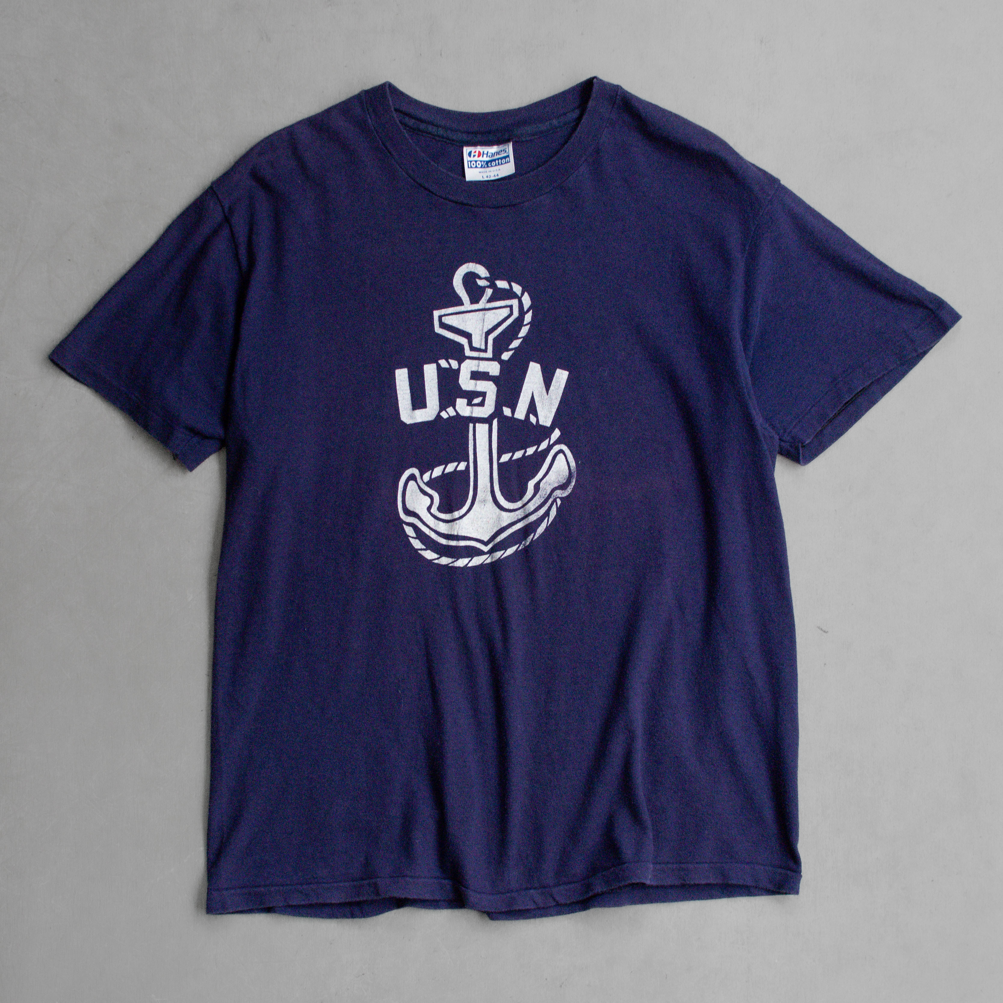 80-90S HANES US NAVY TEE 美國製 深藍 海軍 船錨 短袖 T恤
