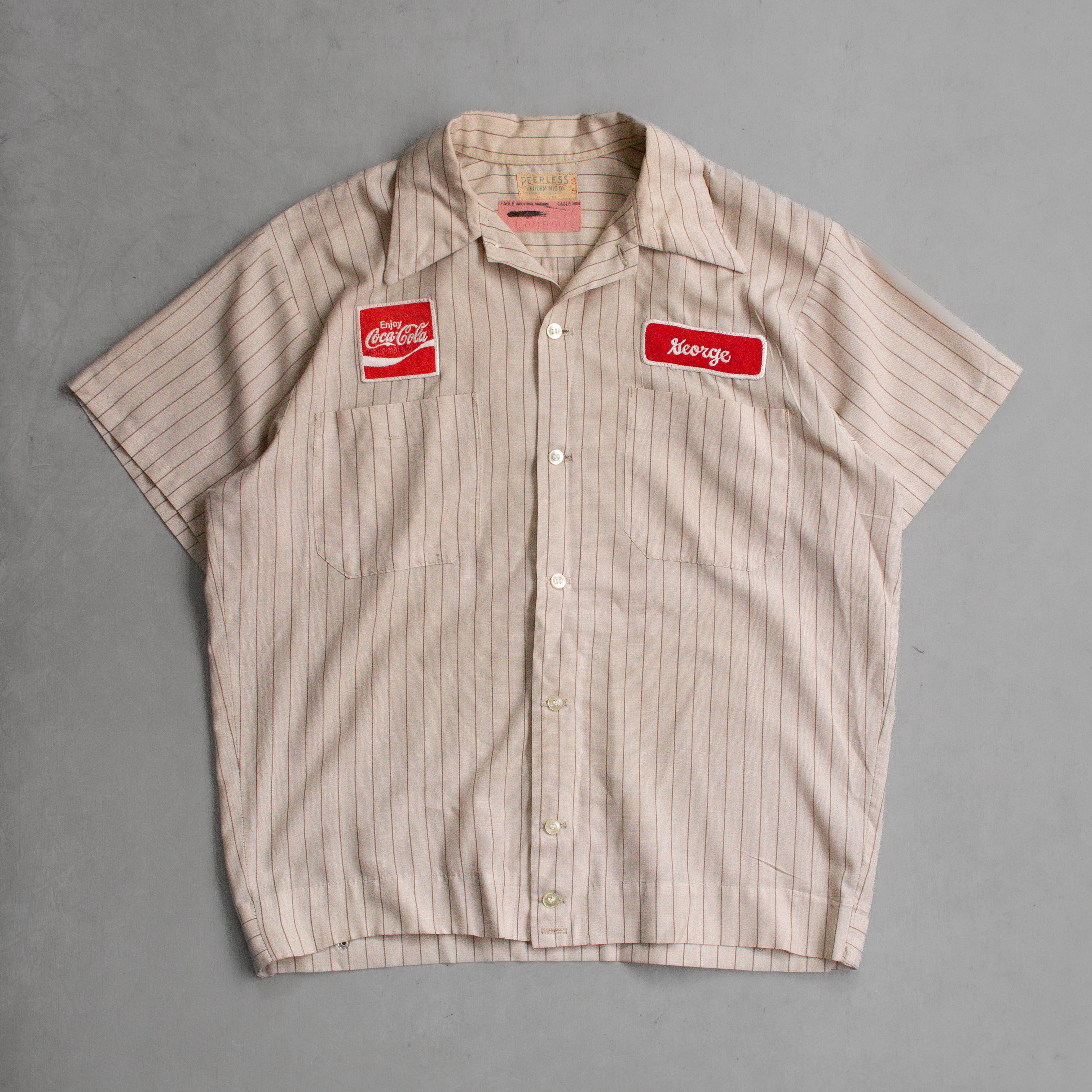 60S COCA COLA OPEN SHIRT 美國製 可口可樂 條紋 開領 短袖 襯衫 A