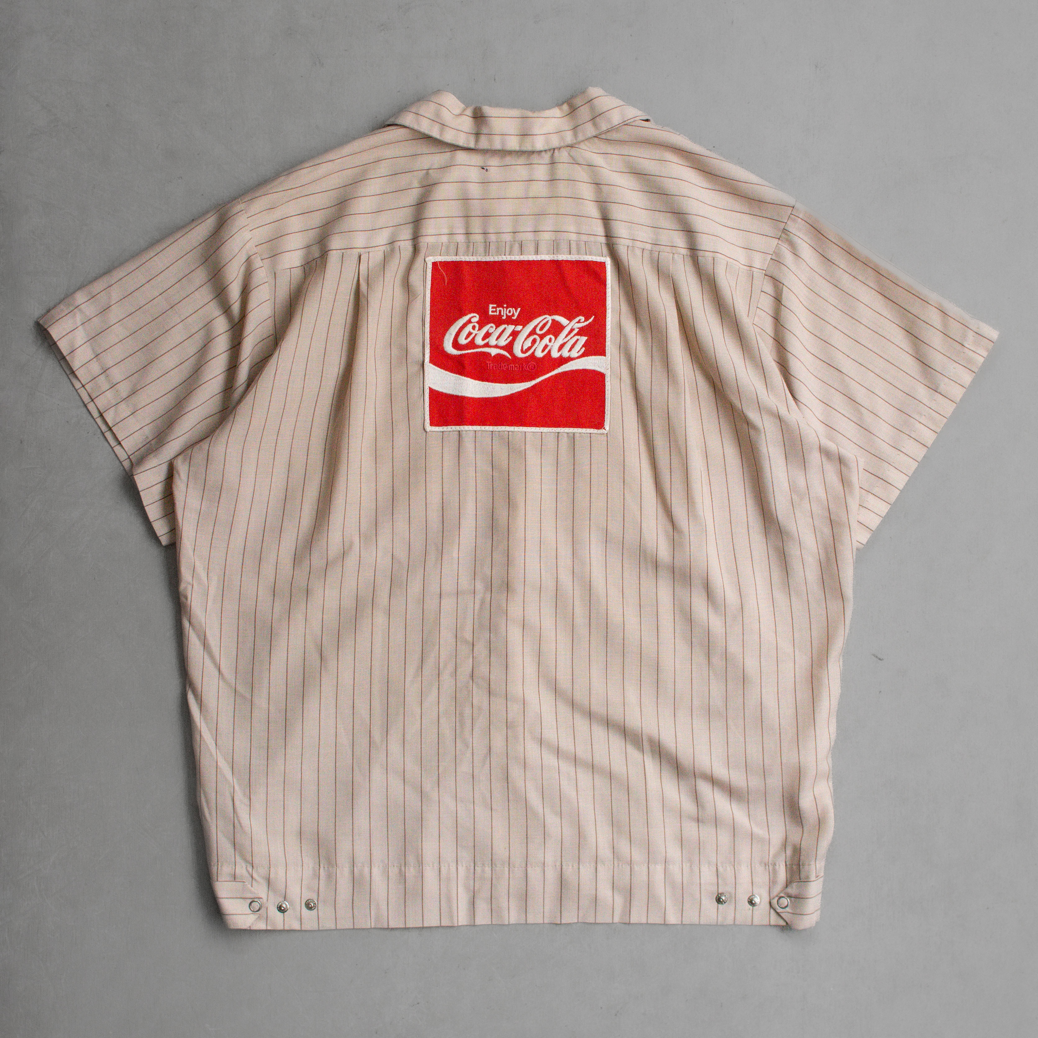 60S COCA COLA OPEN SHIRT 美國製 可口可樂 條紋 開領 短袖 襯衫 A