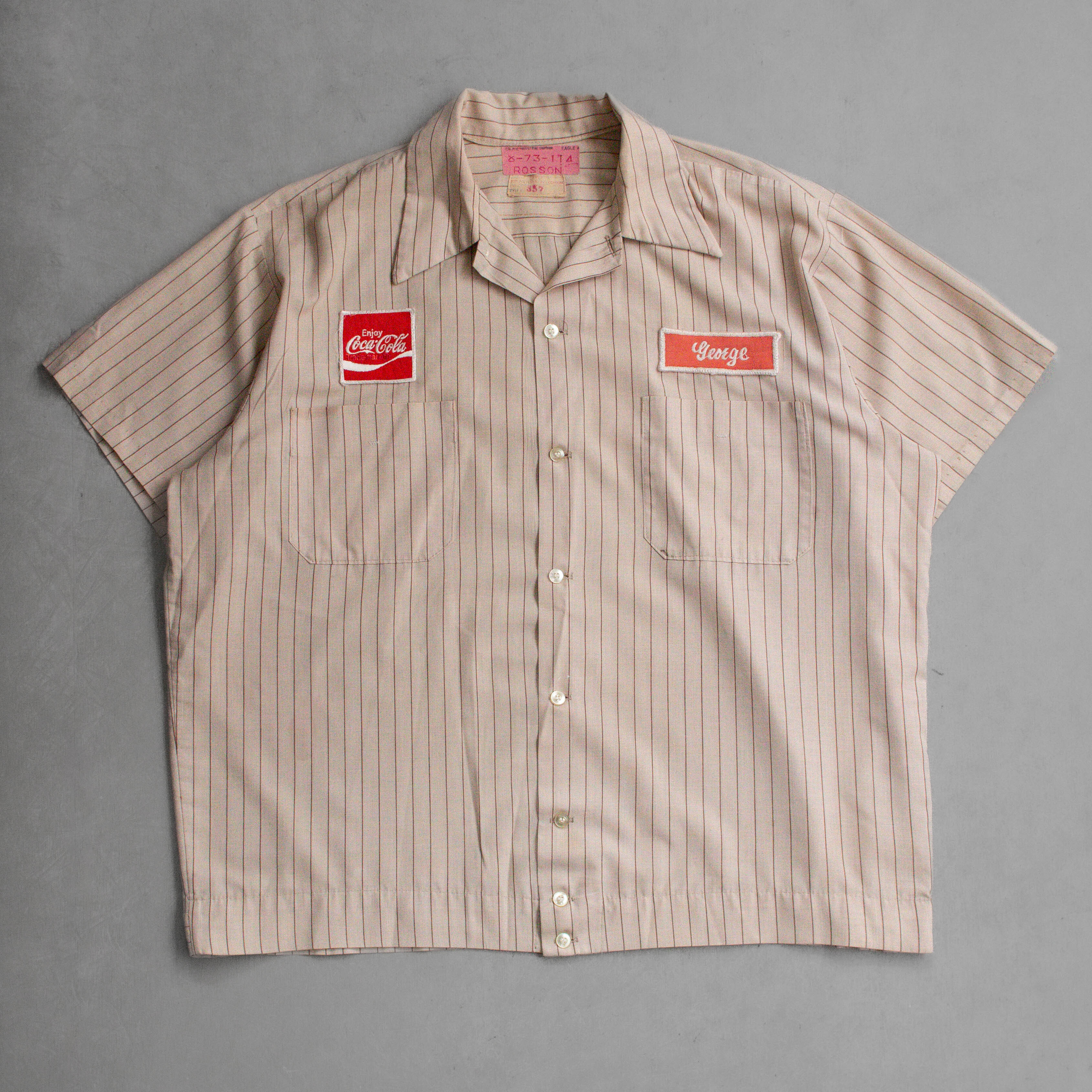 60S COCA COLA OPEN SHIRT 美國製 可口可樂 條紋 開領 短袖 襯衫 B