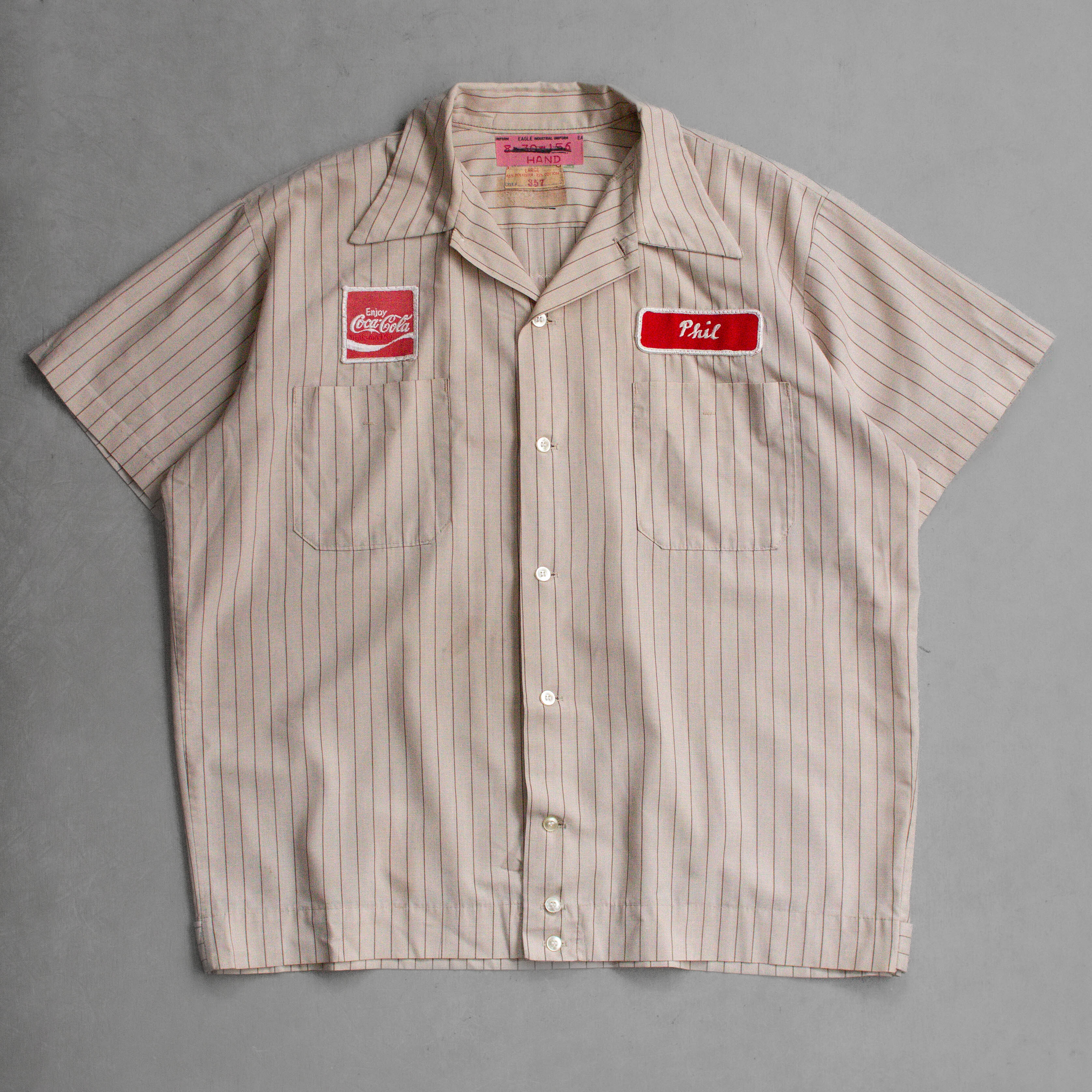 60S COCA COLA OPEN SHIRT 美國製 可口可樂 條紋 開領 短袖 襯衫 C