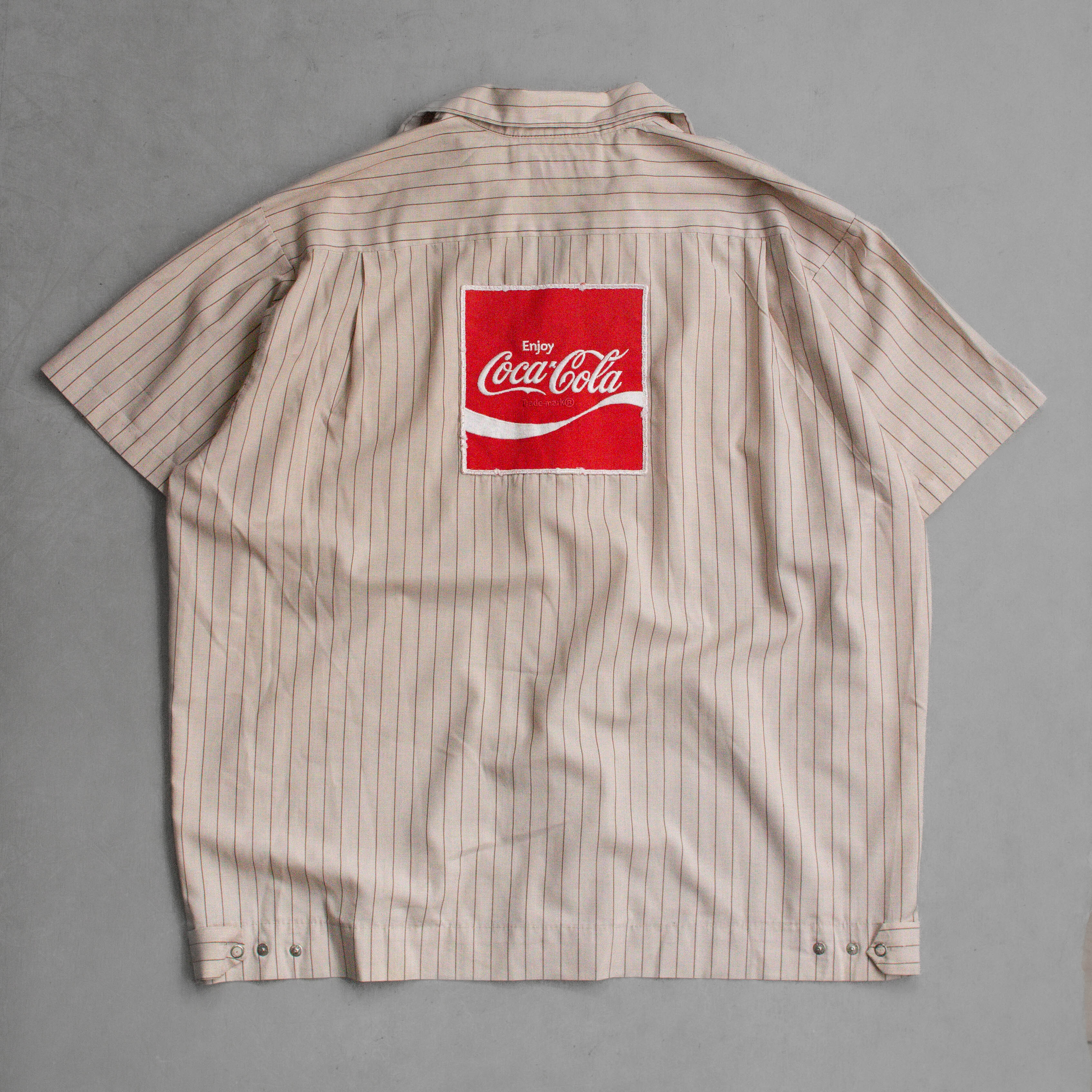 60S COCA COLA OPEN SHIRT 美國製 可口可樂 條紋 開領 短袖 襯衫 C