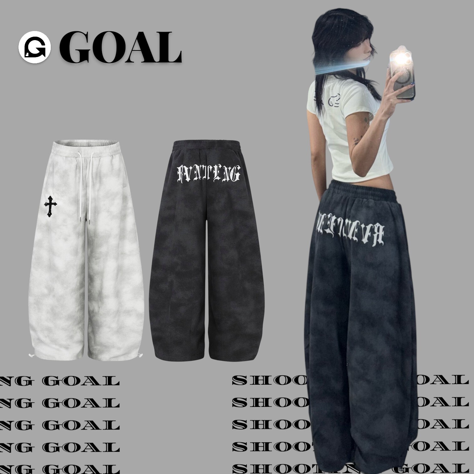 (GOAL) 美式紮染十字架落地棉褲 Fi 1838