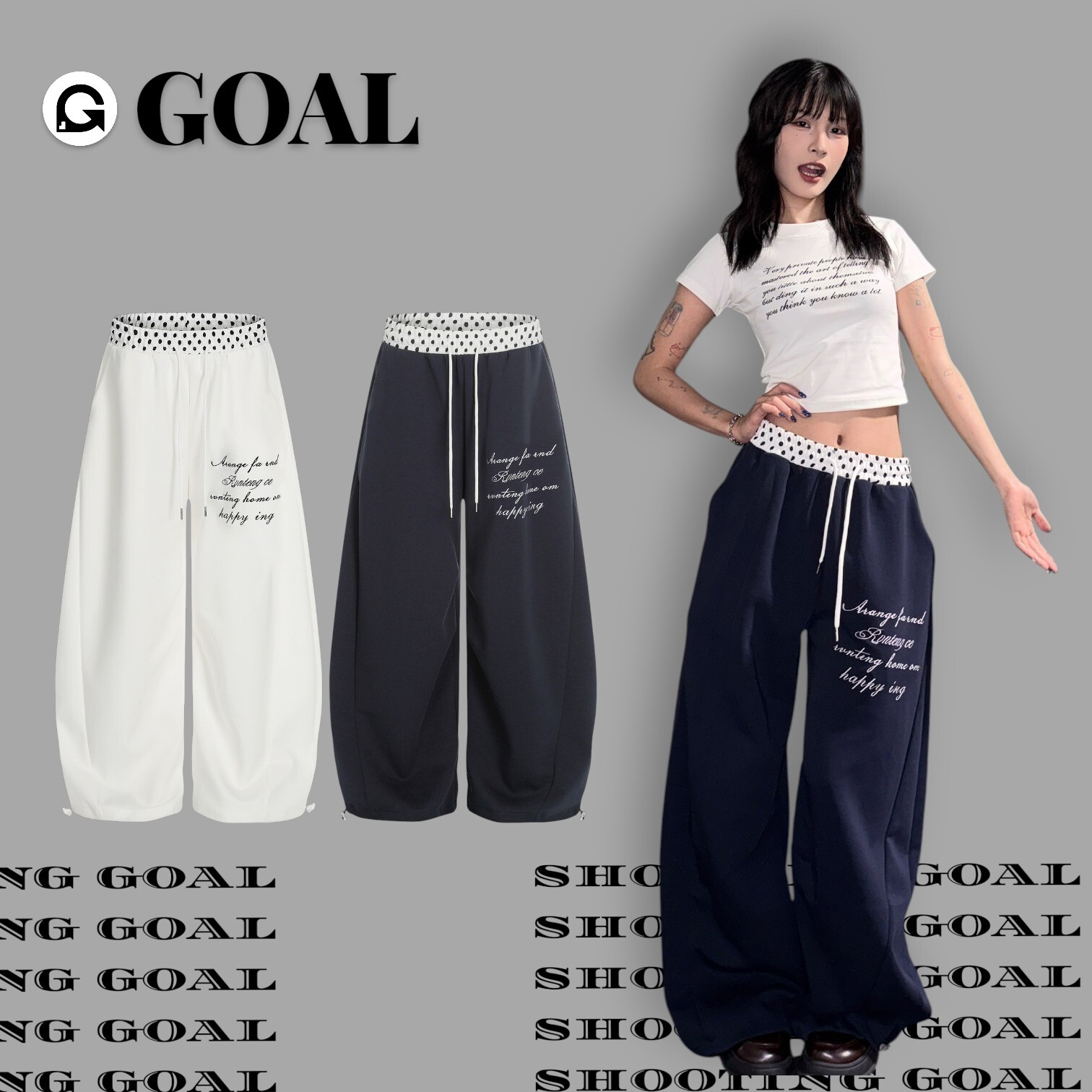 (GOAL) 波點拼接落地彎刀棉褲 Fi 03082
