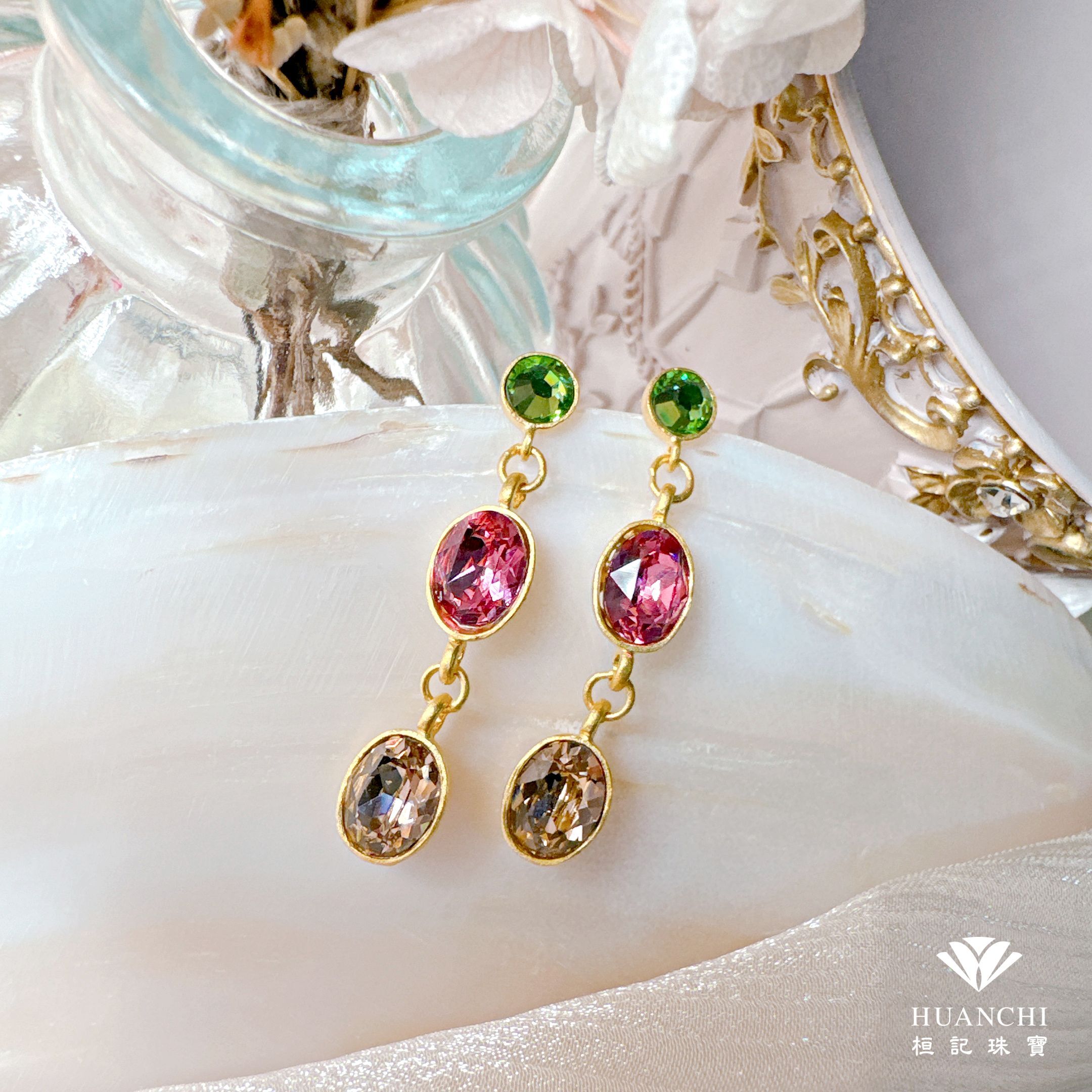 24K Gold - Elegant Crystal Drop Earrings