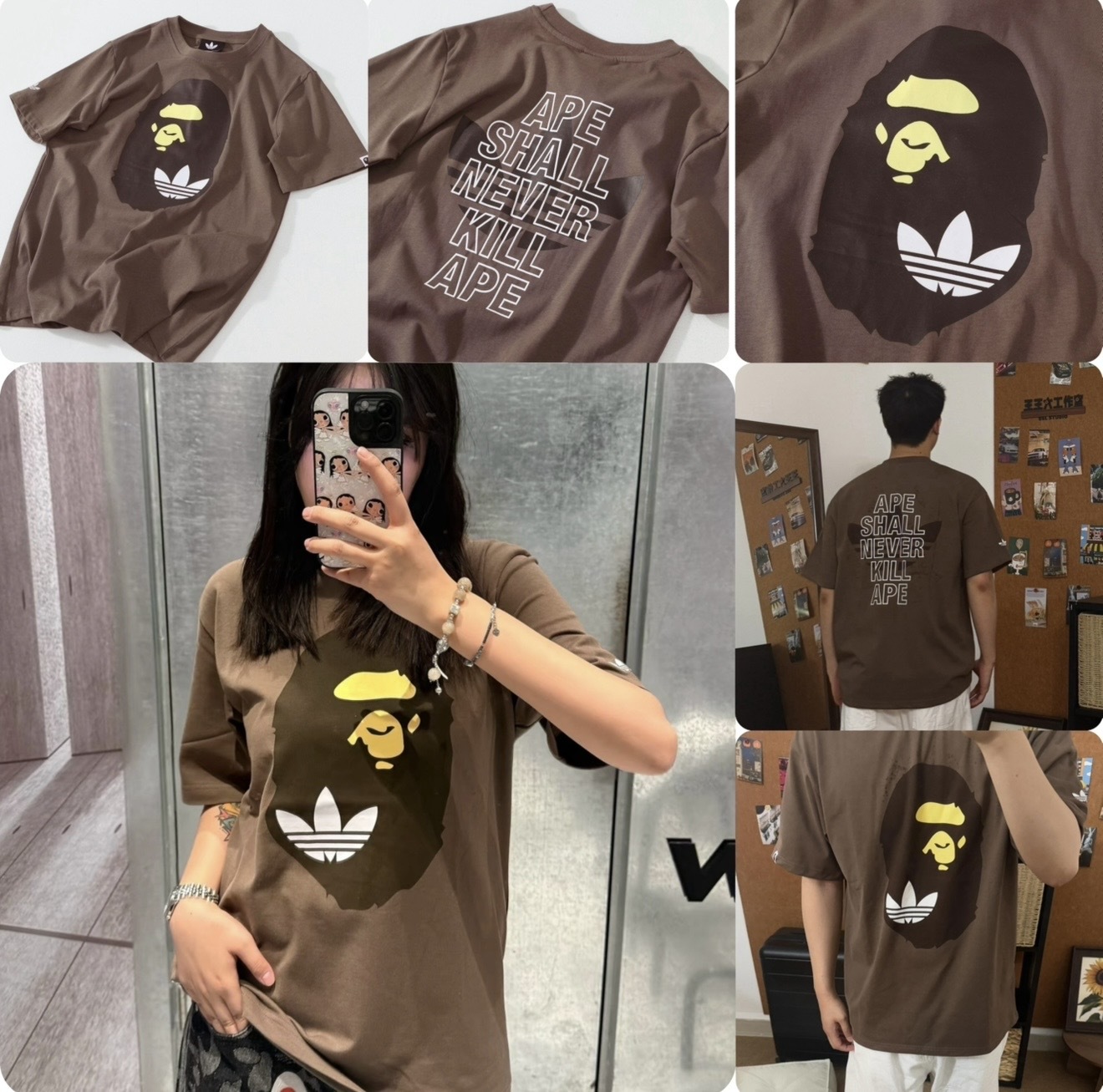 猿人Bap*e x Adi*das 咖啡色印Logo短袖Tee -rq319750