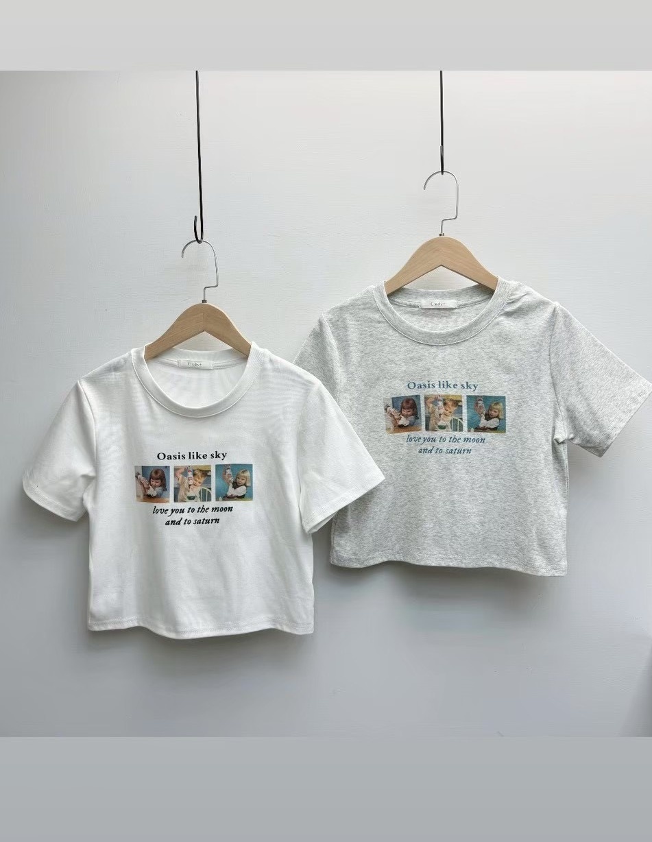 G6418-美式小孩圖短版上衣