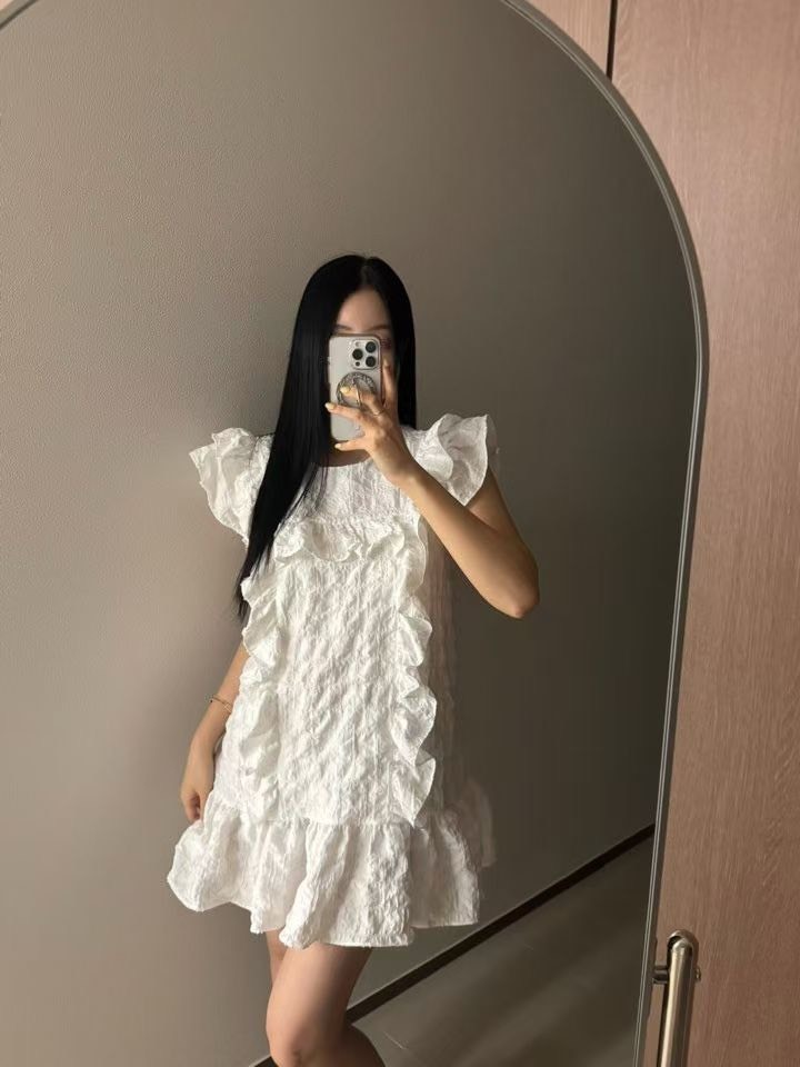 皺皺荷葉短袖洋裝