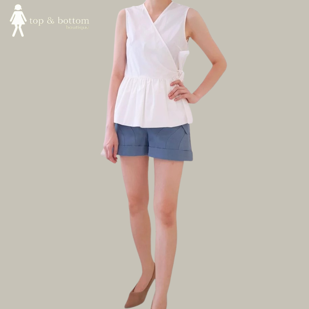 FRONT RIBBON WRAP PEPLUM BLOUSE