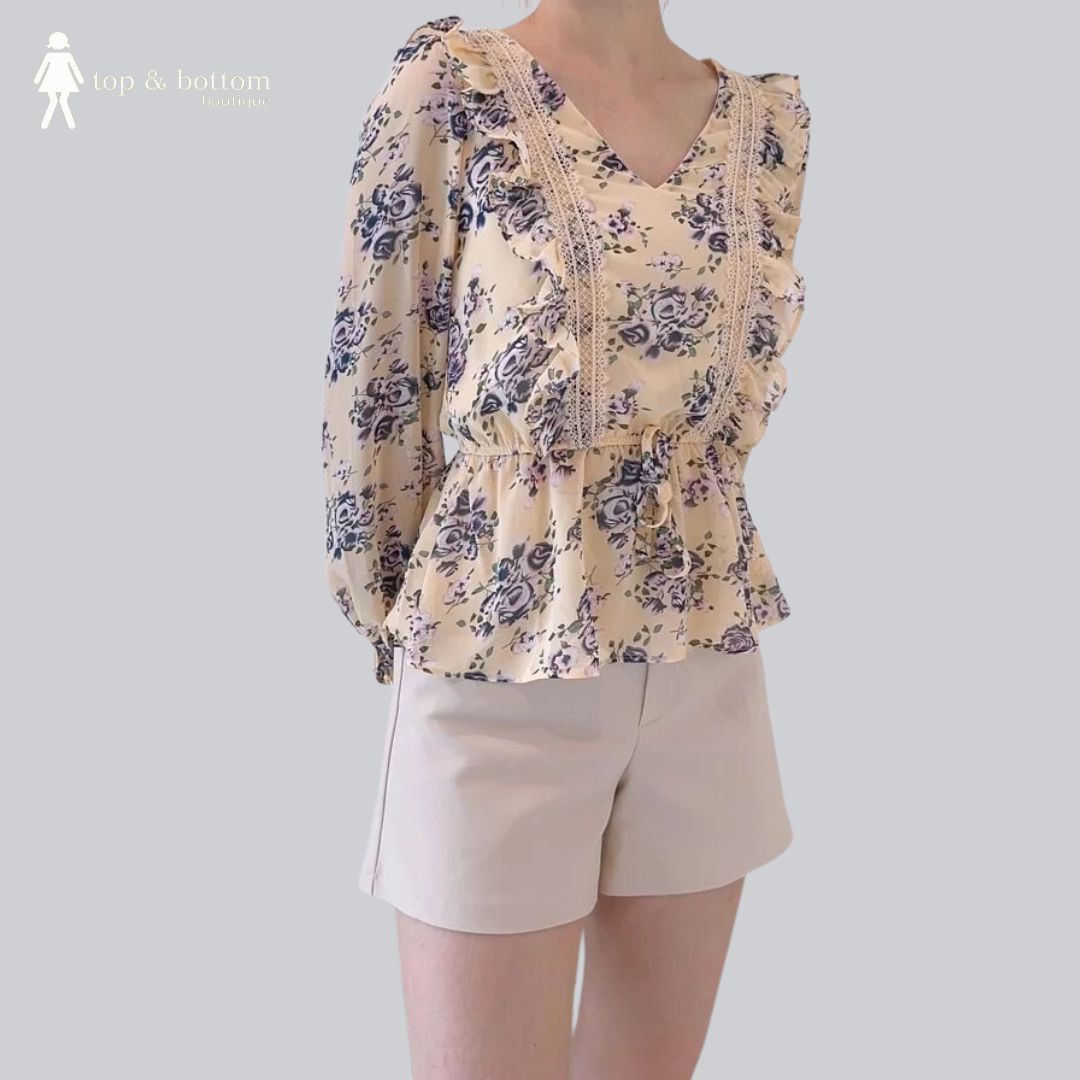 FLOWERS CHIFFON PEPLUM BLOUSE
