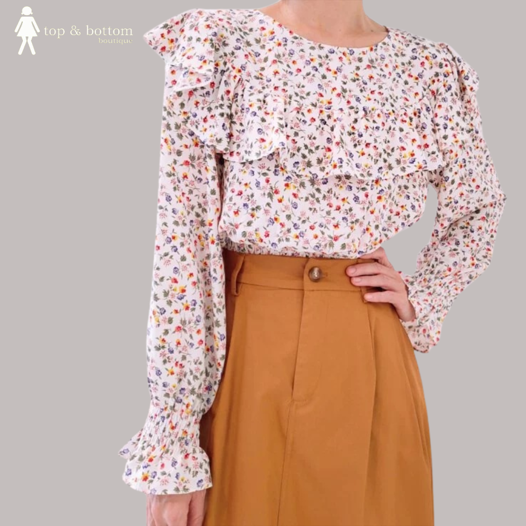 FLORAL PRINT RUFFLED CROP BLOUSE