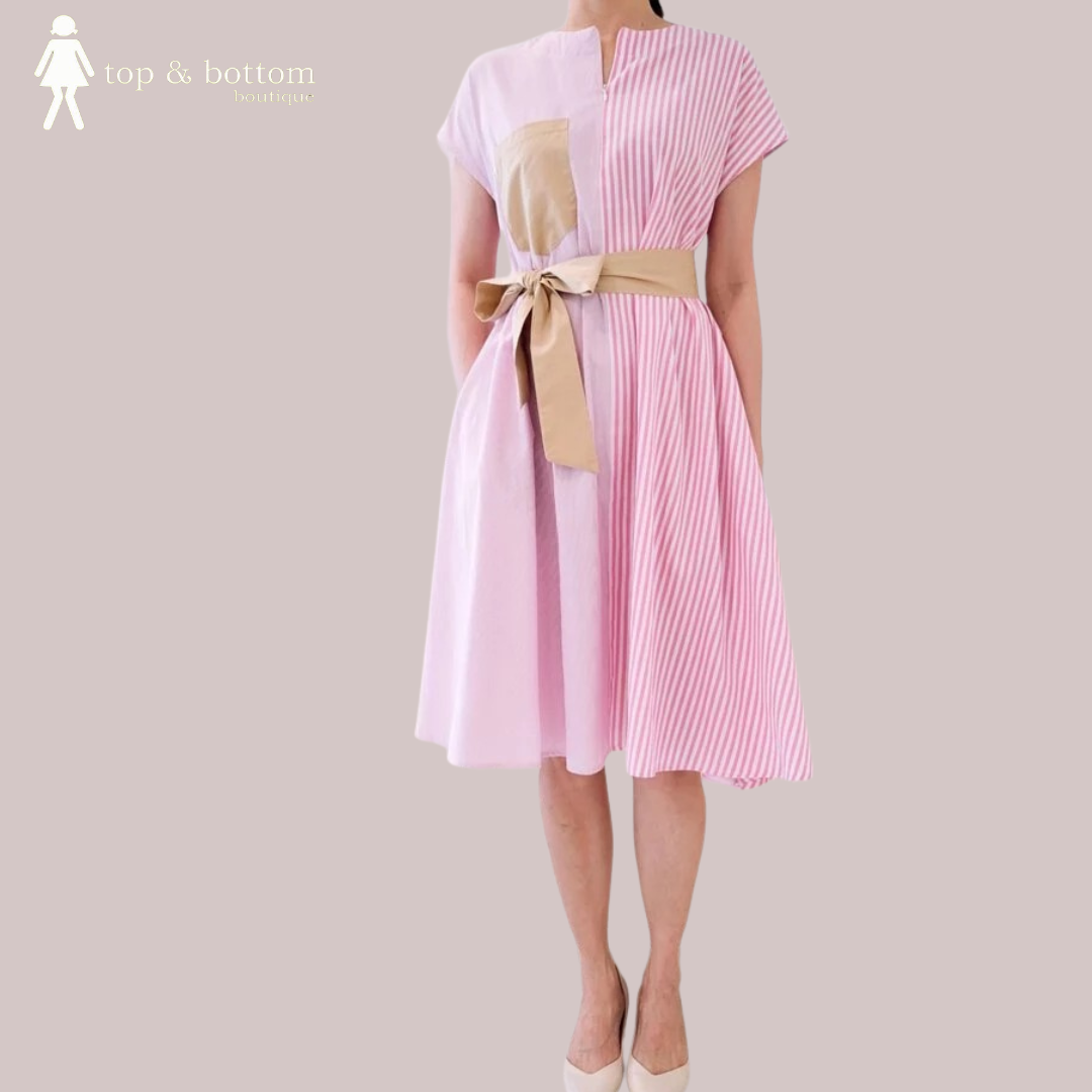 STRIPED FRONT ZIP FLARE DRESS