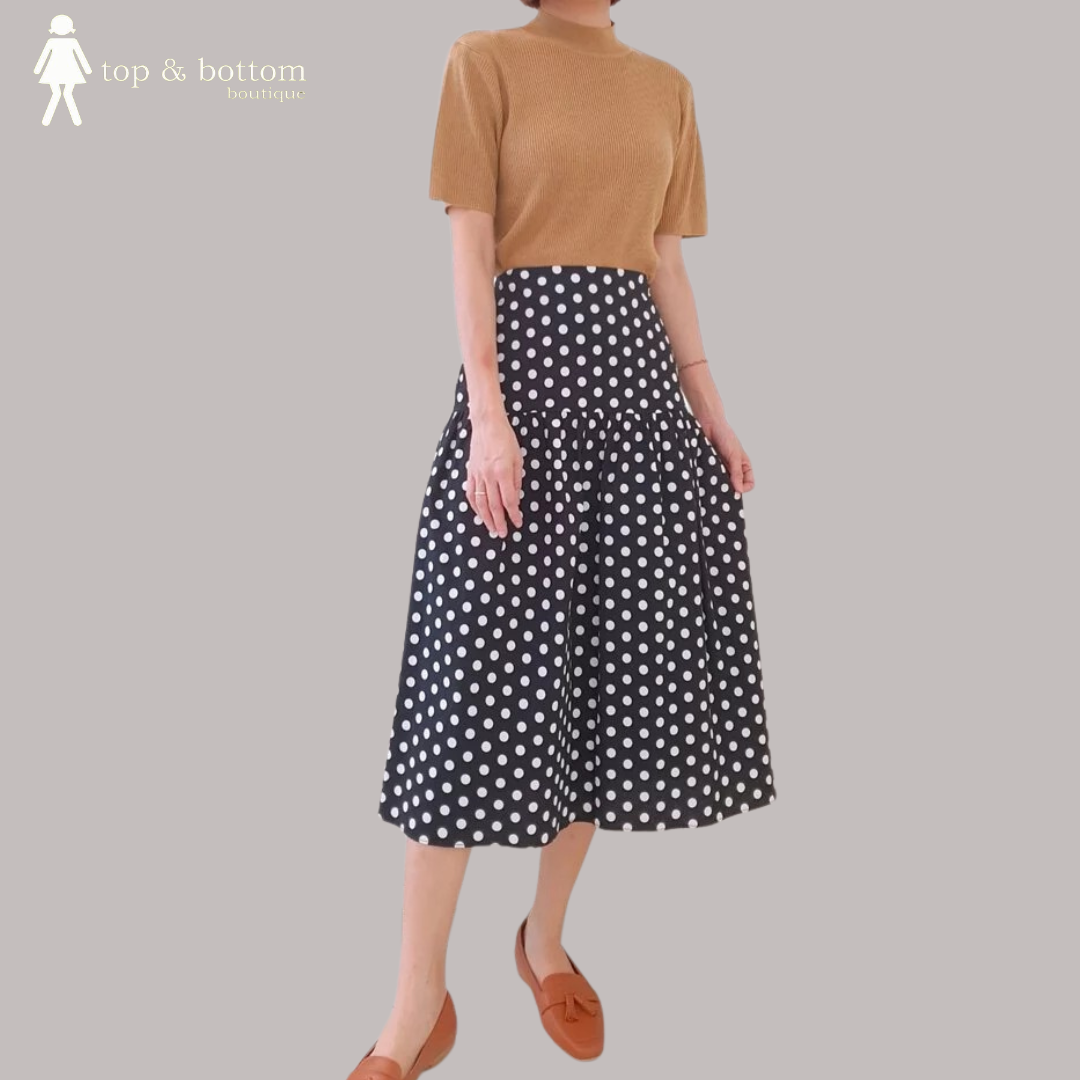 HIGH WAIST PODKA DOT FLARE MIDI SKIRT