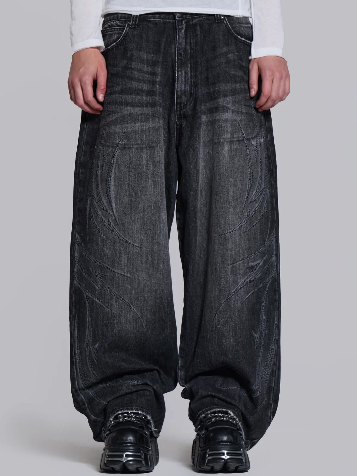 JADED LONDON 鑲鑽刀鋒 巨型闊腿褲 Black Jewel Blade XL Colossus Jeans JMJE6153