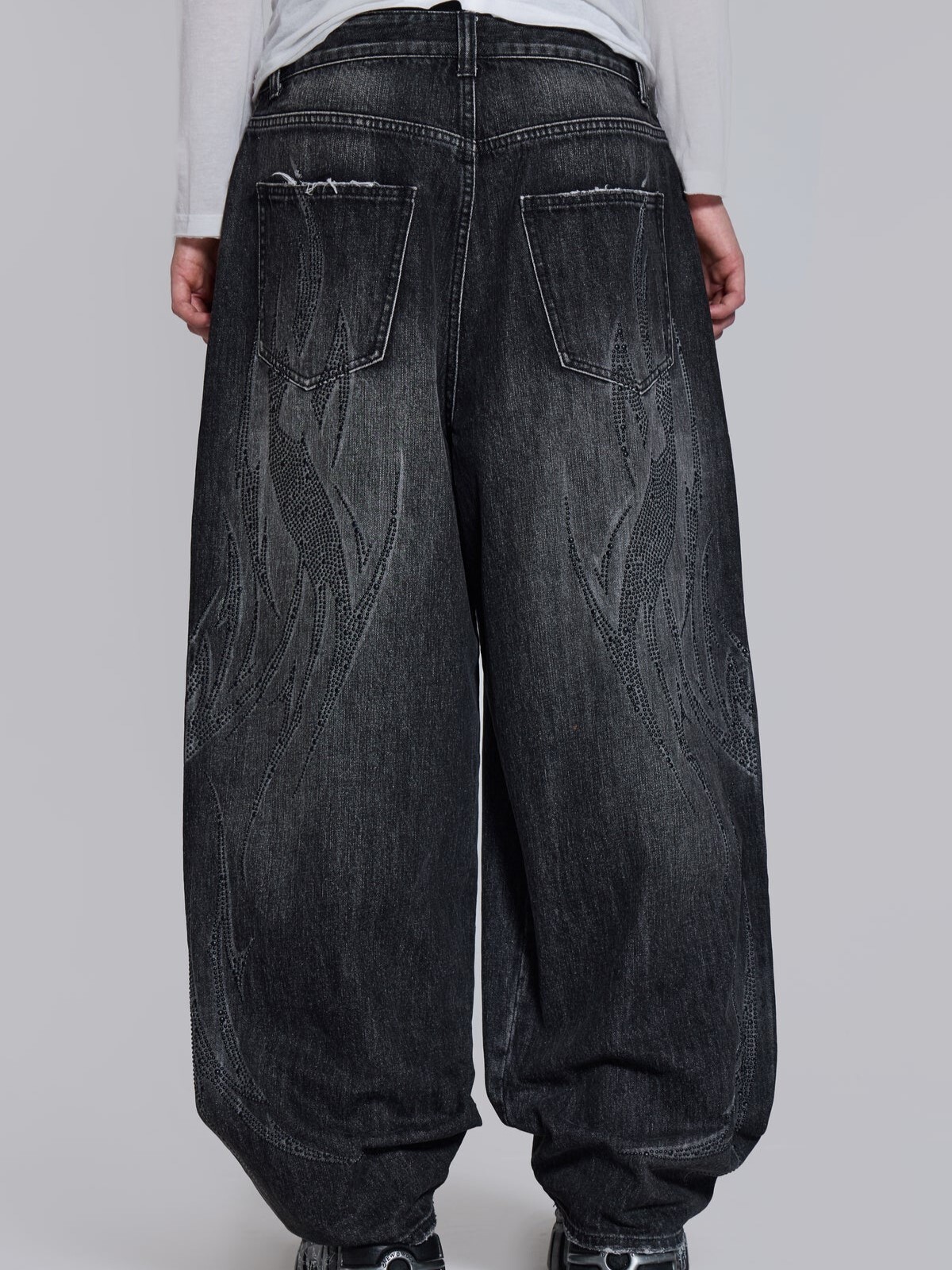 JADED LONDON 鑲鑽刀鋒 巨型闊腿褲 Black Jewel Blade XL Colossus Jeans JMJE6153