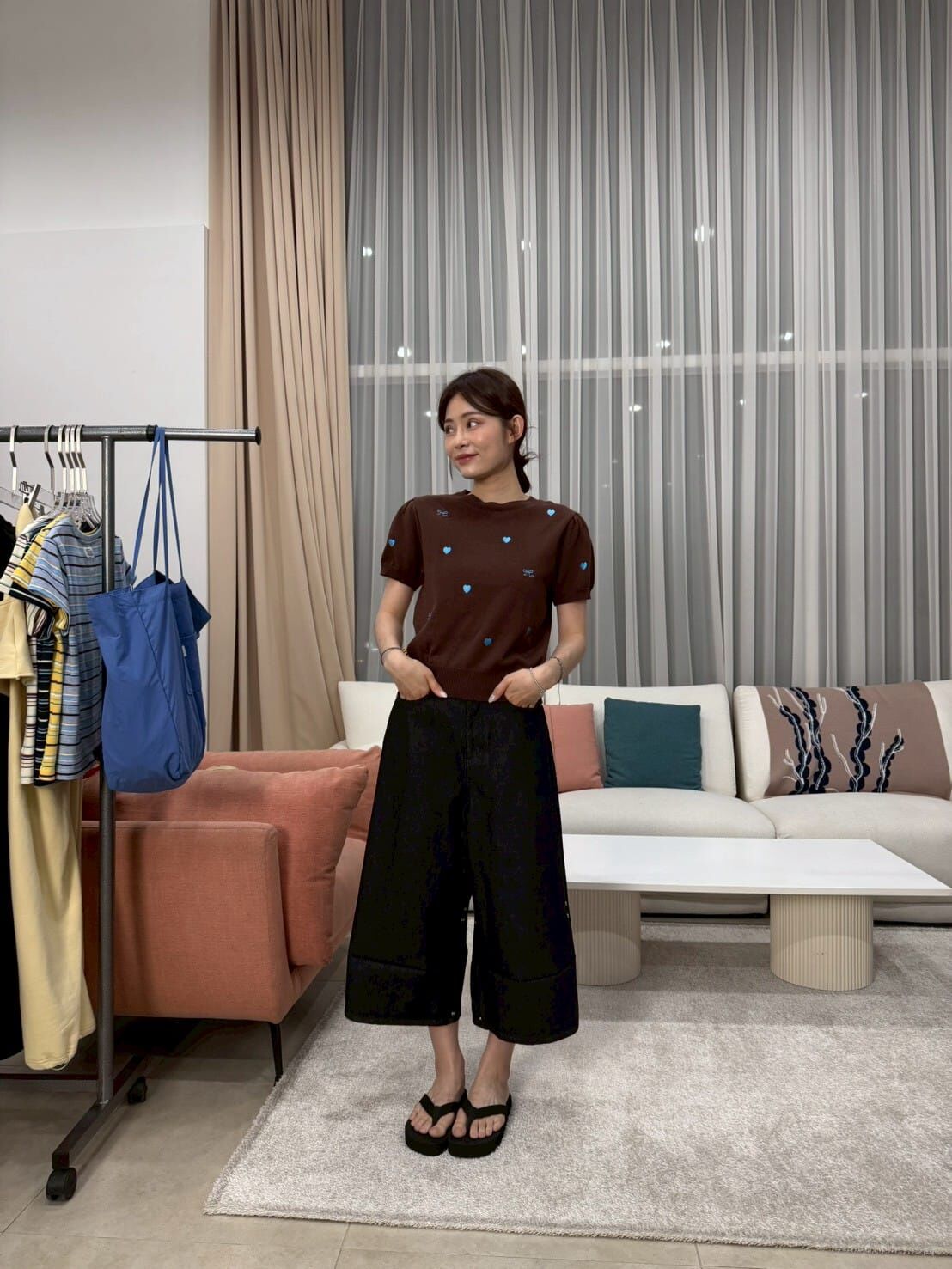 RONRON - RIBBON HEART PATTERN HALF KNIT *BROWN BLUE* (RR25BKT4830BR)