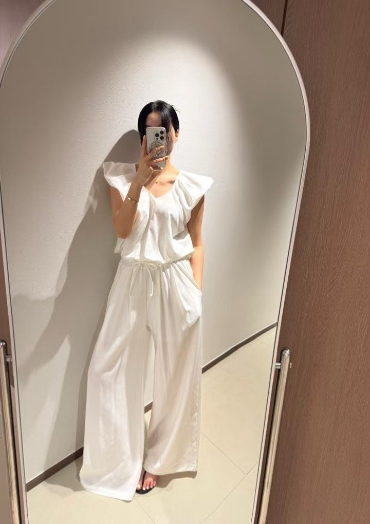 墊肩v領泡泡上衣 長褲(分售)