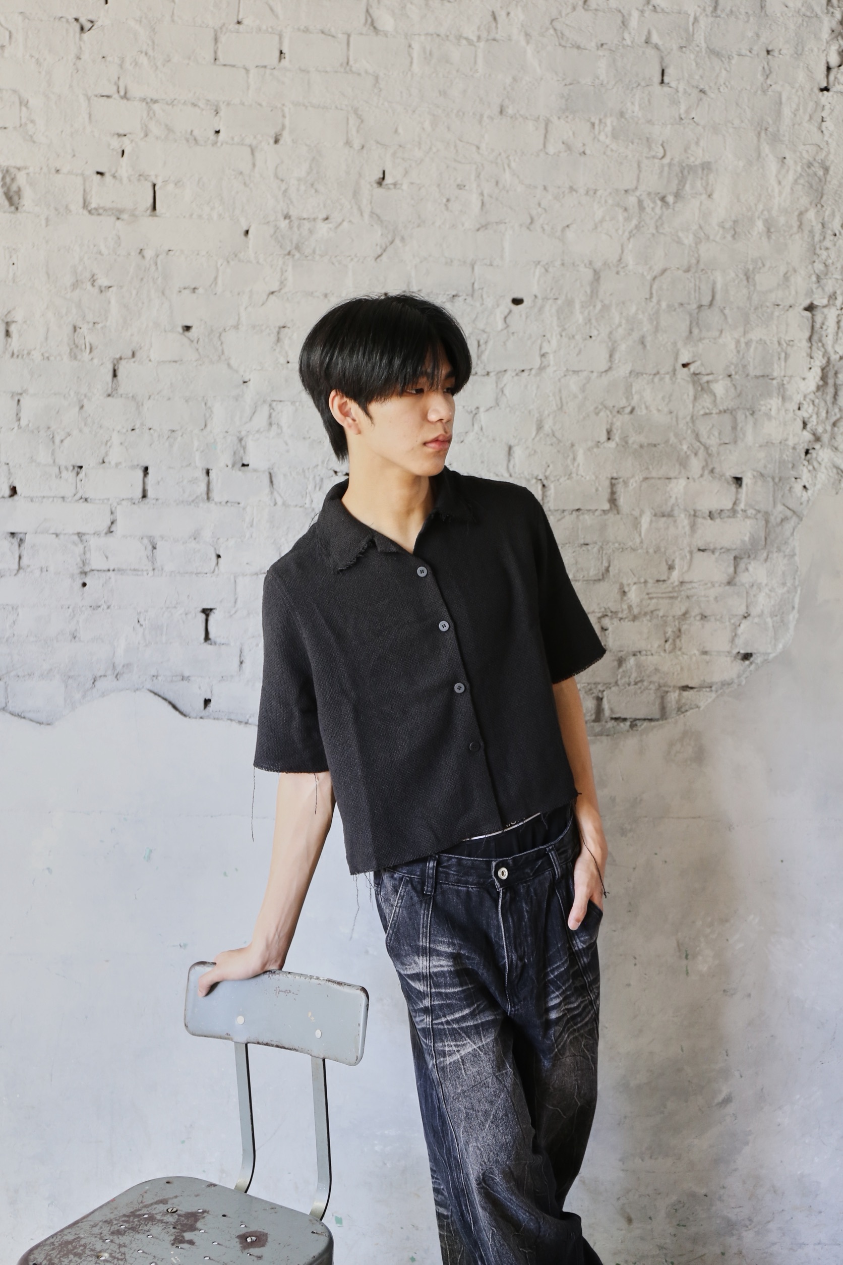 Rough Knit Cropped Shirt (2 Colors)