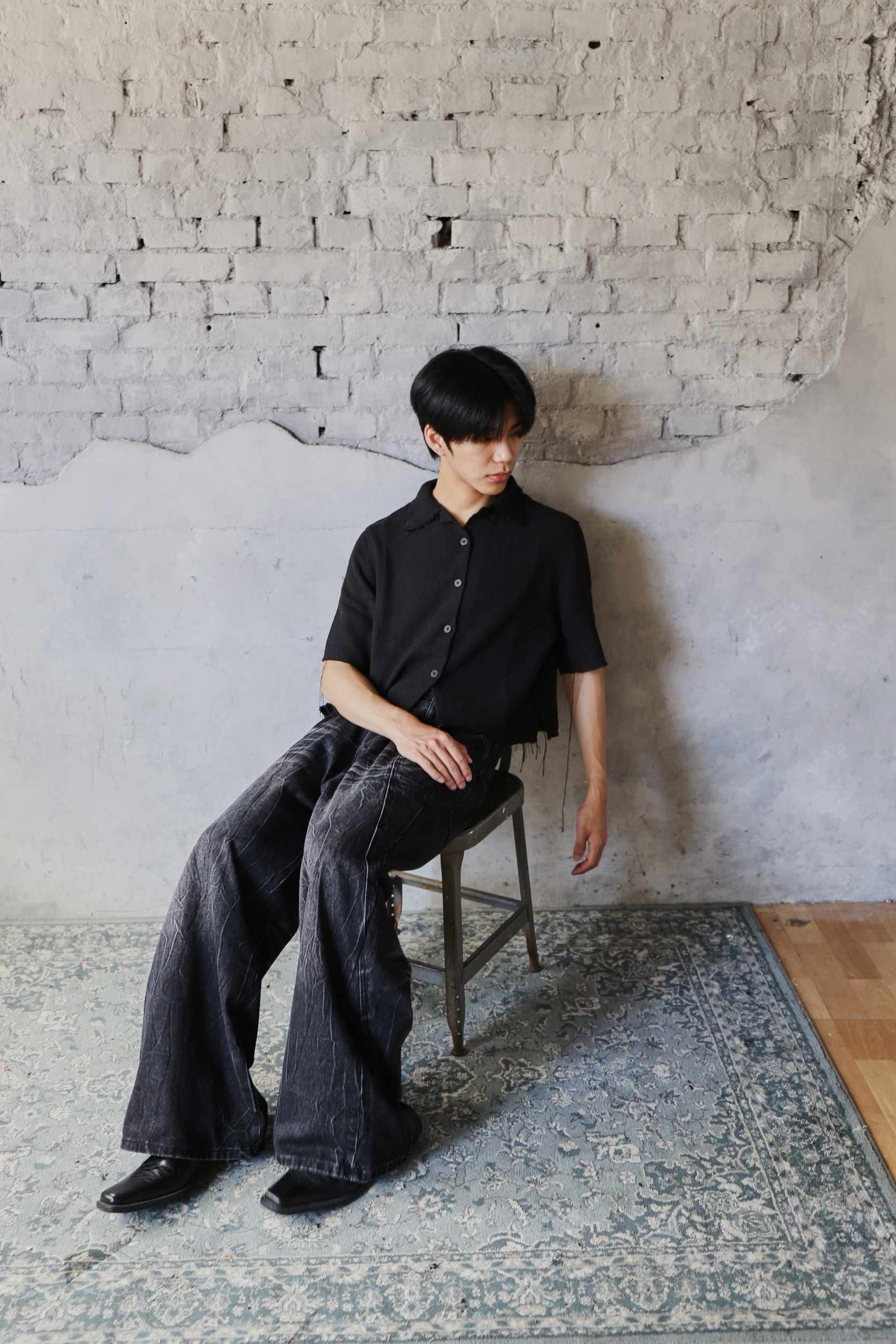 Rough Knit Cropped Shirt (2 Colors)