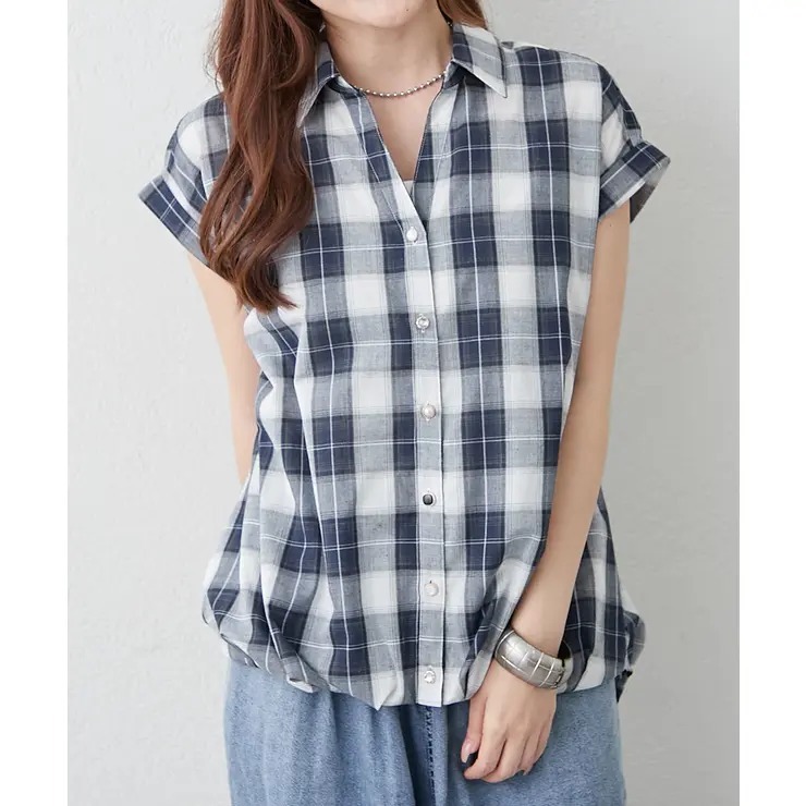 ODO 格仔氣球下擺恤衫上衣 SUMMER SALE