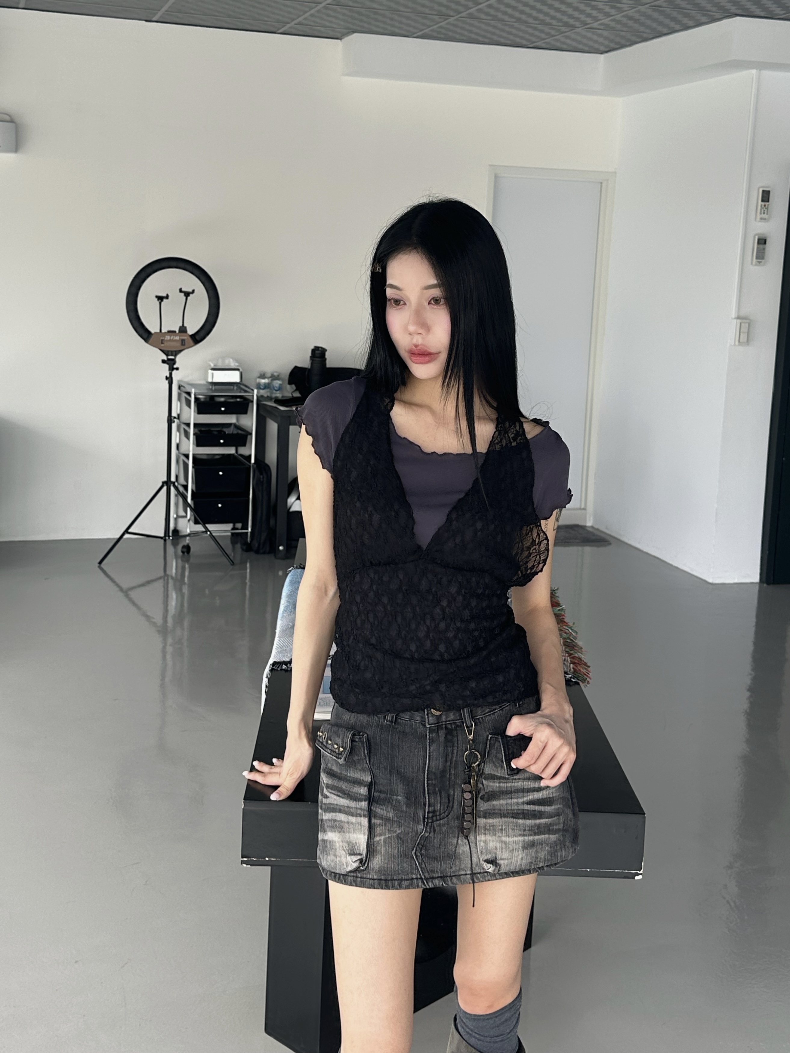 正韓疊穿蕾絲掛脖SET