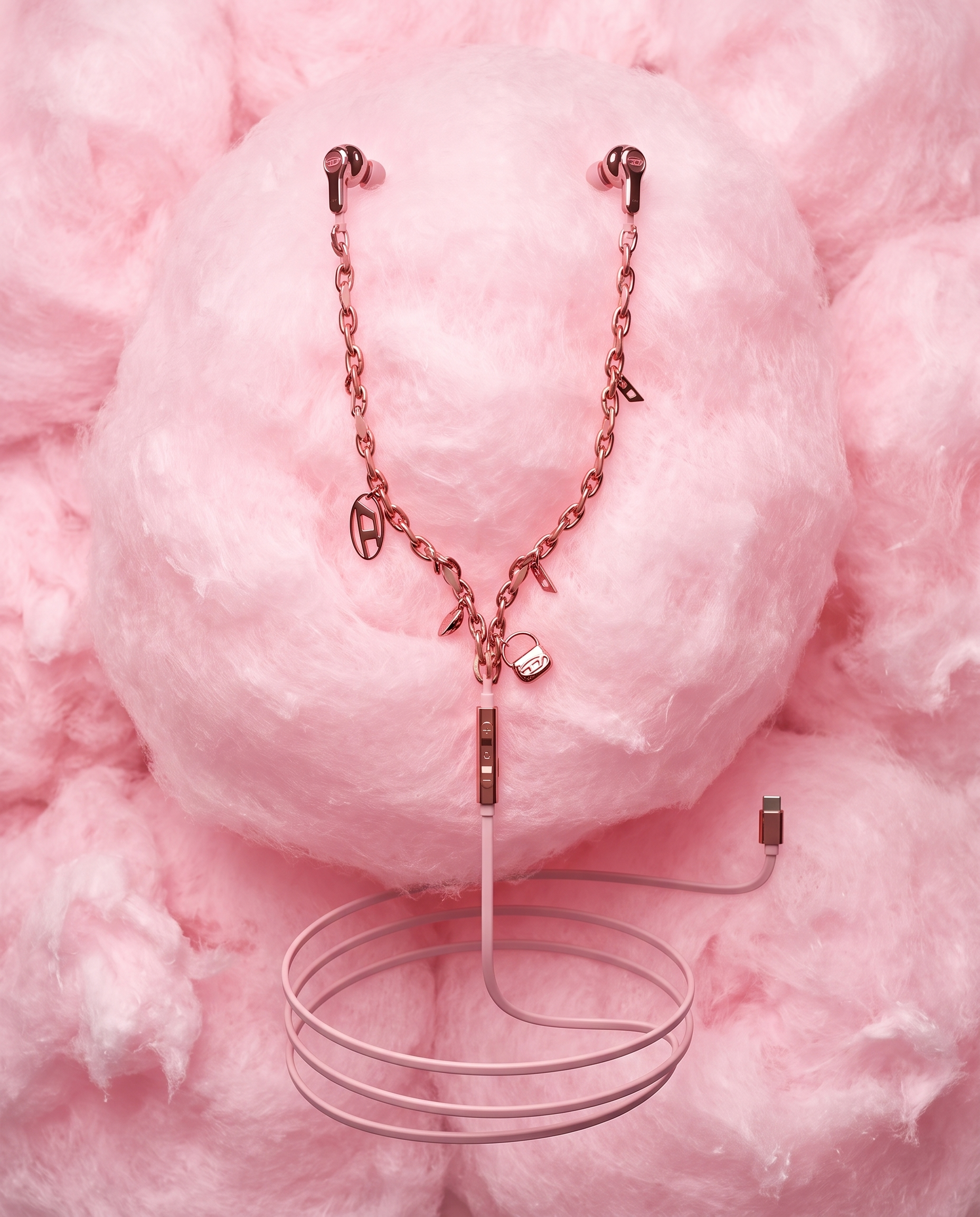 【Focus Store】預購 Diesel Wired Earbuds and charms "Pink Gold" 玫瑰金 有線耳機 Type-C 接頭