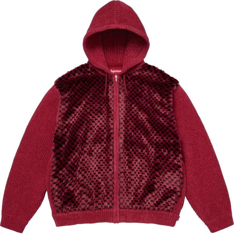 【代購】Supreme SS26 WEEK6 Checkerboard Faux Fur Zip Up Hooded Sweater Jacket Unisex SUP-SS26-127