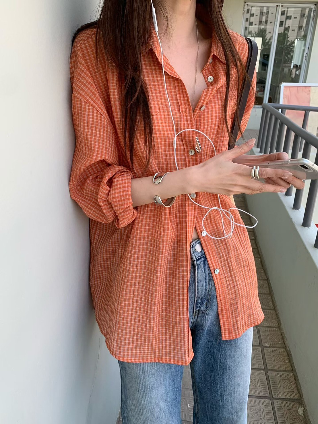 方格紋防曬休閒長襯衫