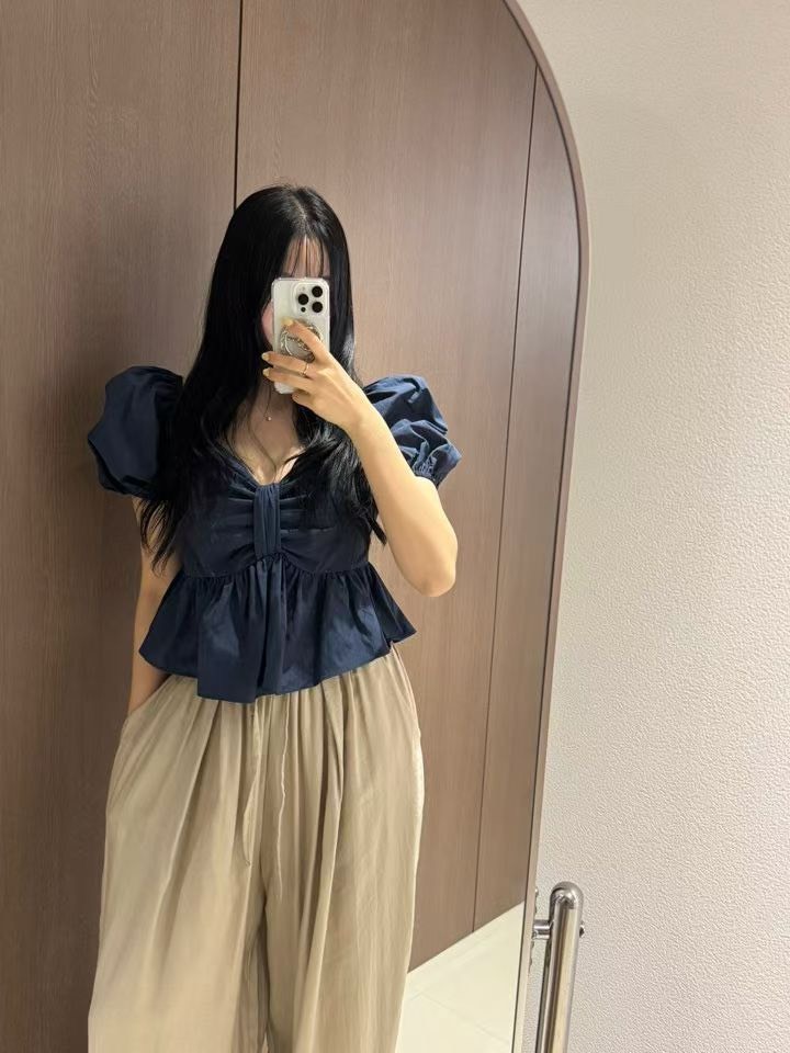 公主袖抓結襯衫