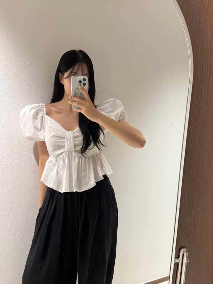 公主袖抓結襯衫