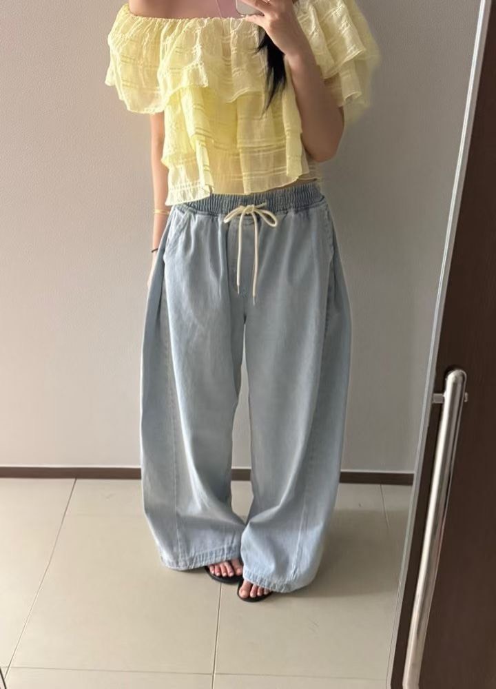 淺藍綁帶縮腳運動長褲