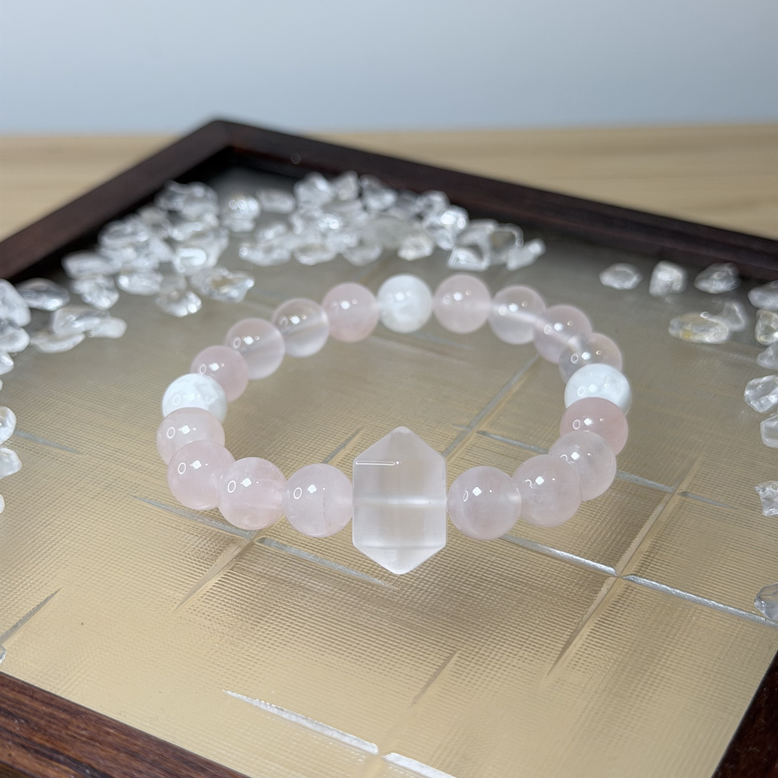 粉紅幾何學｜粉水晶＋白幽靈