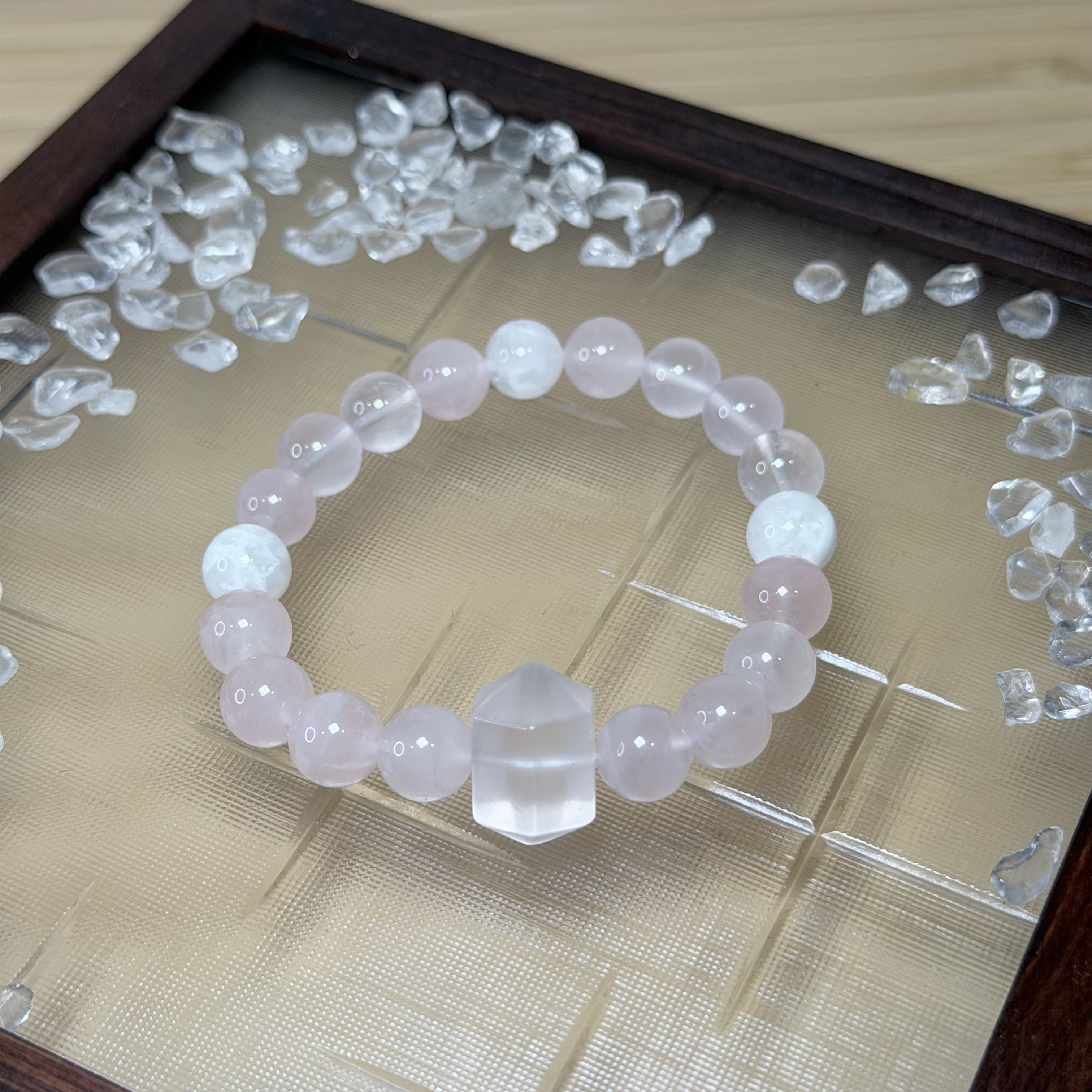 粉紅幾何學｜粉水晶＋白幽靈