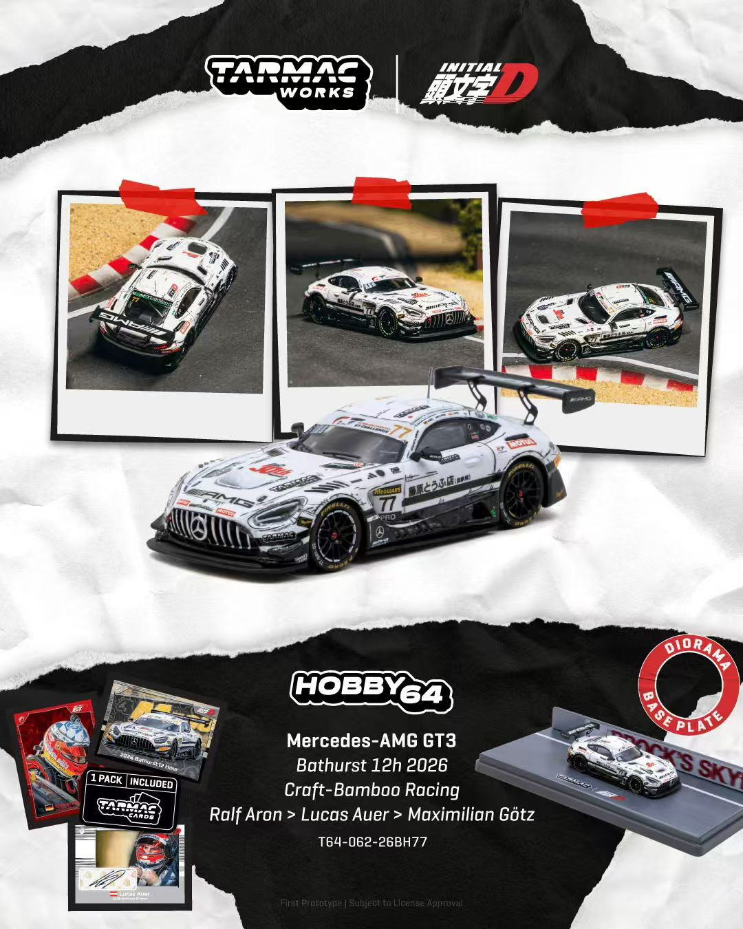 [預訂] Tarmac Works 1/64 Mercedes-AMG GT3 Bathurst 12h 2026 Craft-Bamboo Racing Ralf Aron / Lucas Auer / Maximilian Götz 合金模型車＋收藏卡套裝