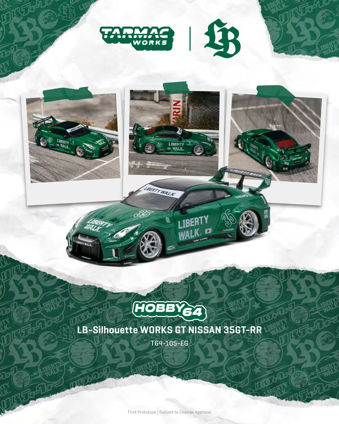 [預訂] Tarmac Works 1/64 LB-Silhouette WORKS GT 日產NISSAN 35GT-RR 祖母綠色