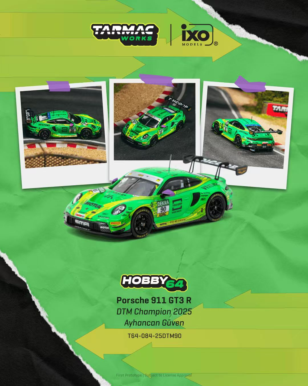 [預訂] Tarmac Works 1/64 保時捷Porsche 911 GT3 R DTM Champion 2025 Ayhancan Güven