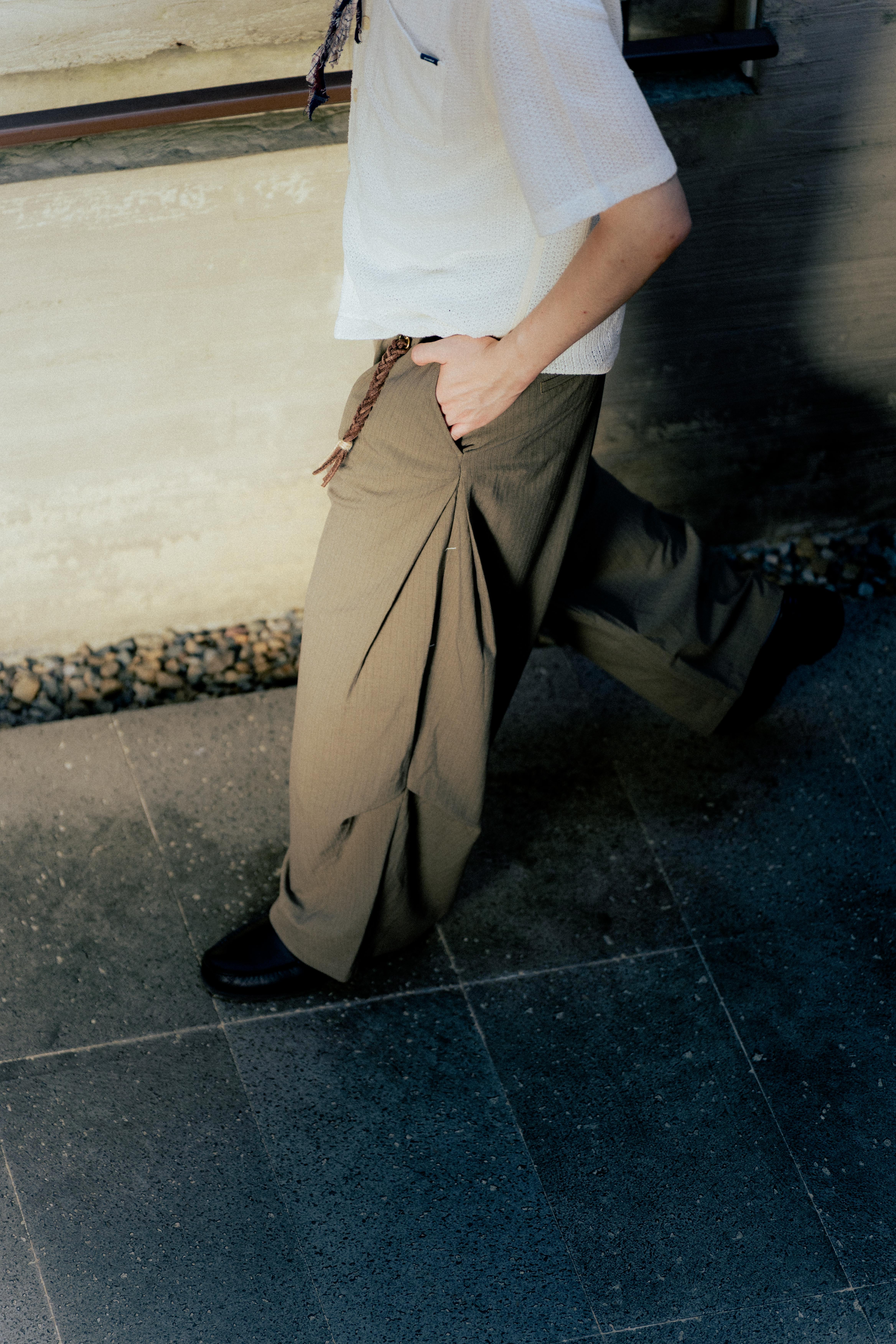Striped Japanese Lantern Wide Pants | Hojicha｜Hong Kong Original Design