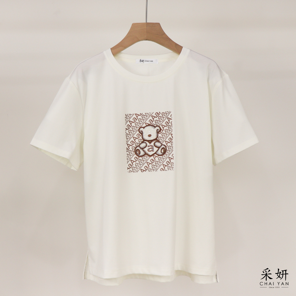 立體亮片小熊短袖上衣