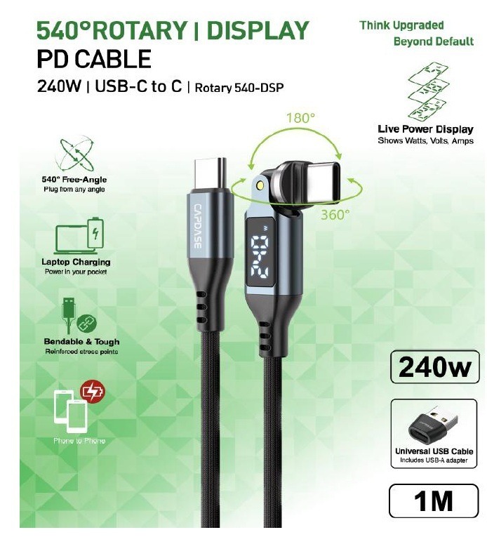 Capdase 540°Rotary 240W Usb-C to Usb-C Charging Cable