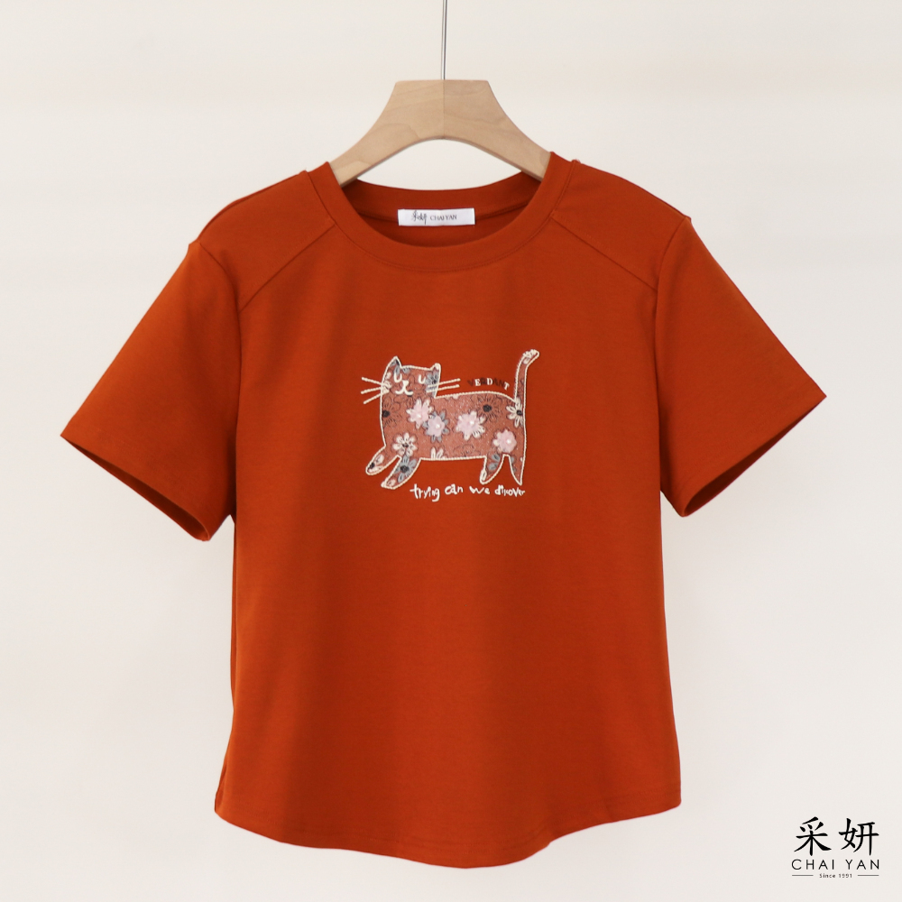 拼布花貓咪短袖上衣