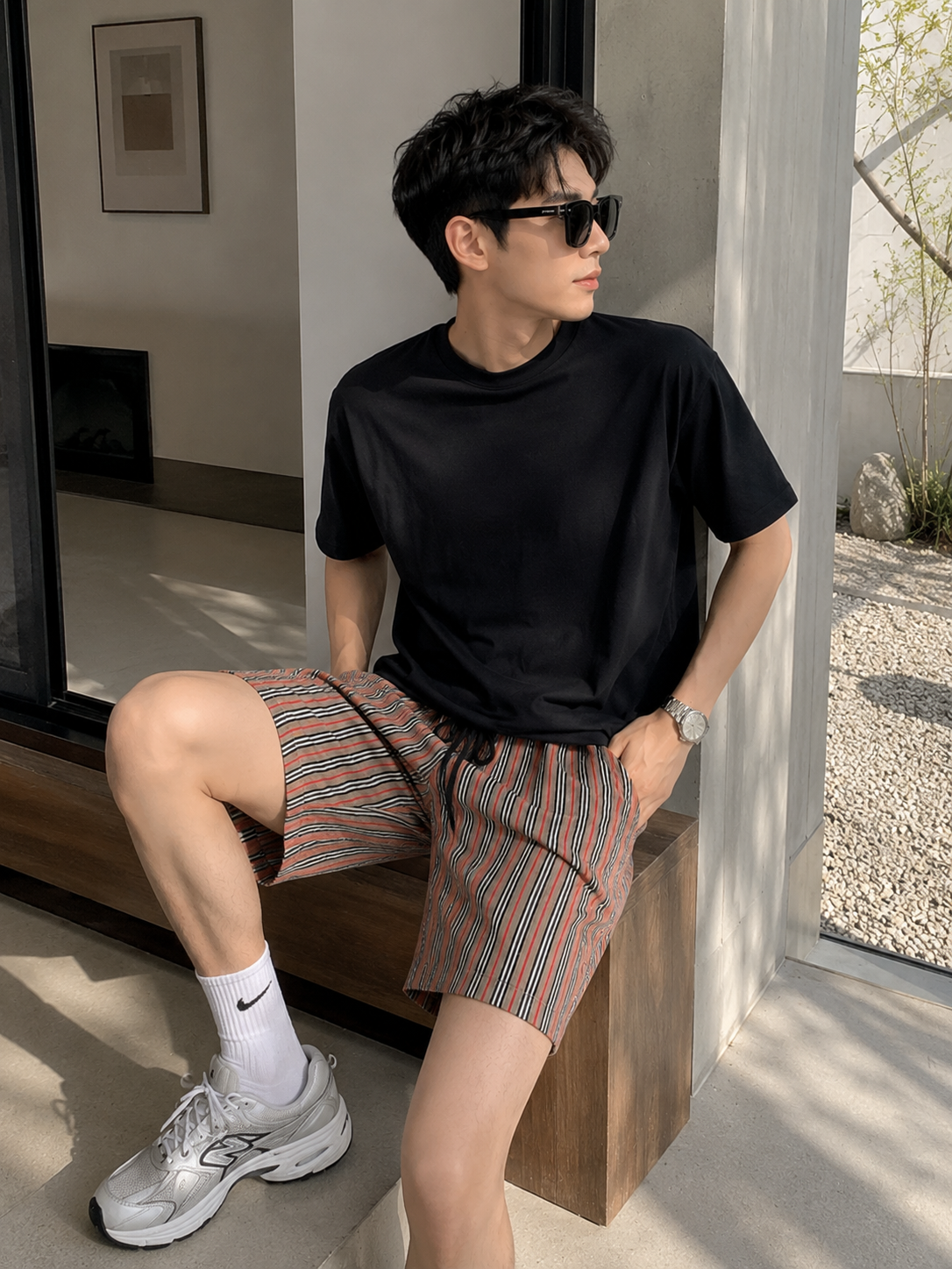 【預購】BURBERRY H0717518 男款休閒條紋短褲