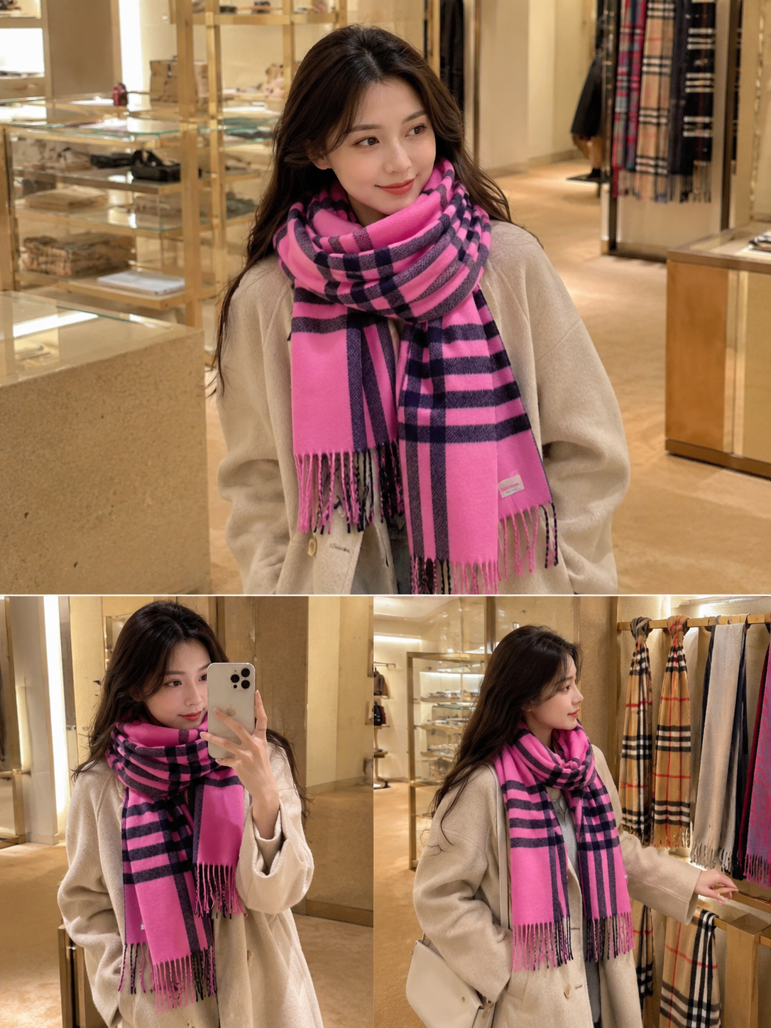 【預購】Burberry H0717526 粉色經典格紋圍巾