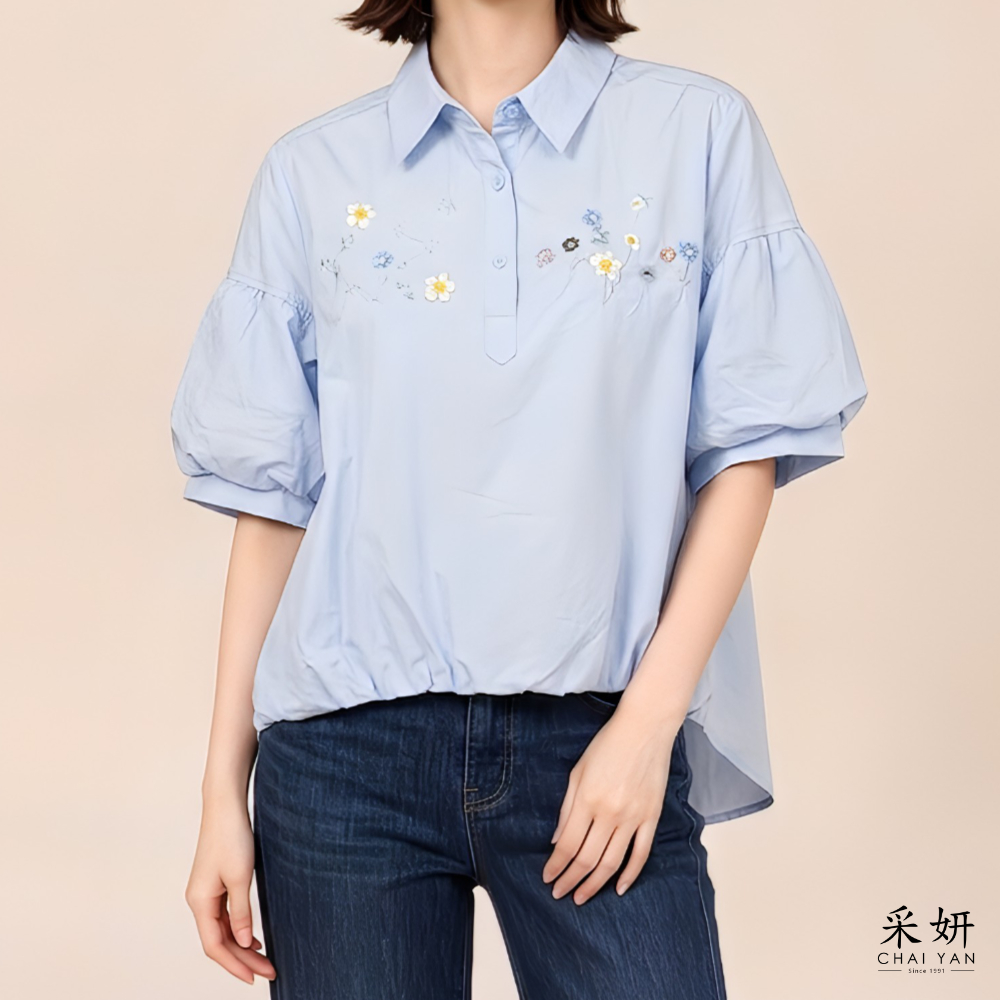 小花半開襟短袖上衣