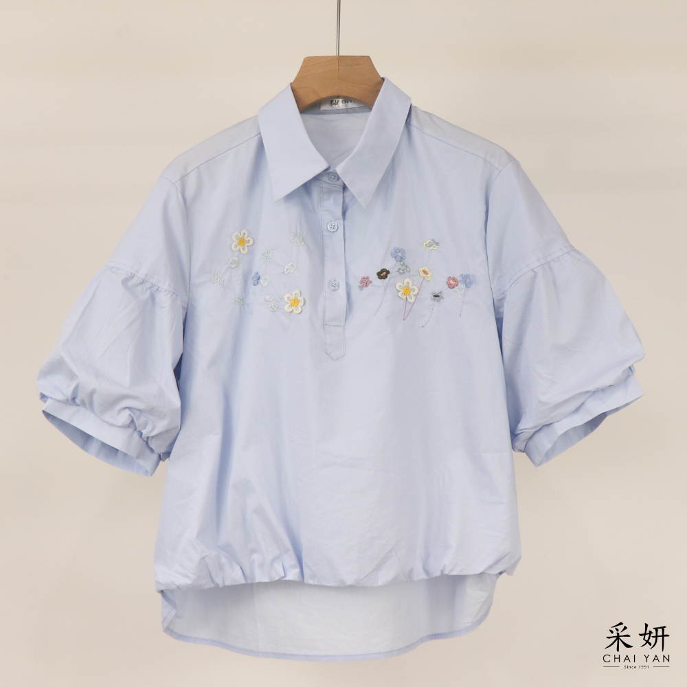 小花半開襟短袖上衣