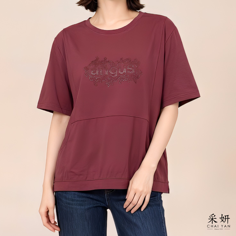 花朵字母縫線休閒短袖上衣