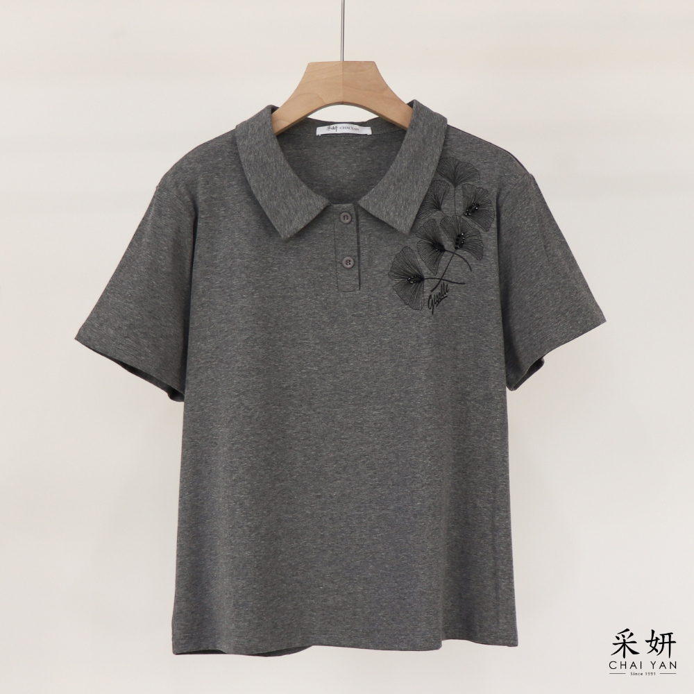 水鑽銀杏花POLO短袖上衣